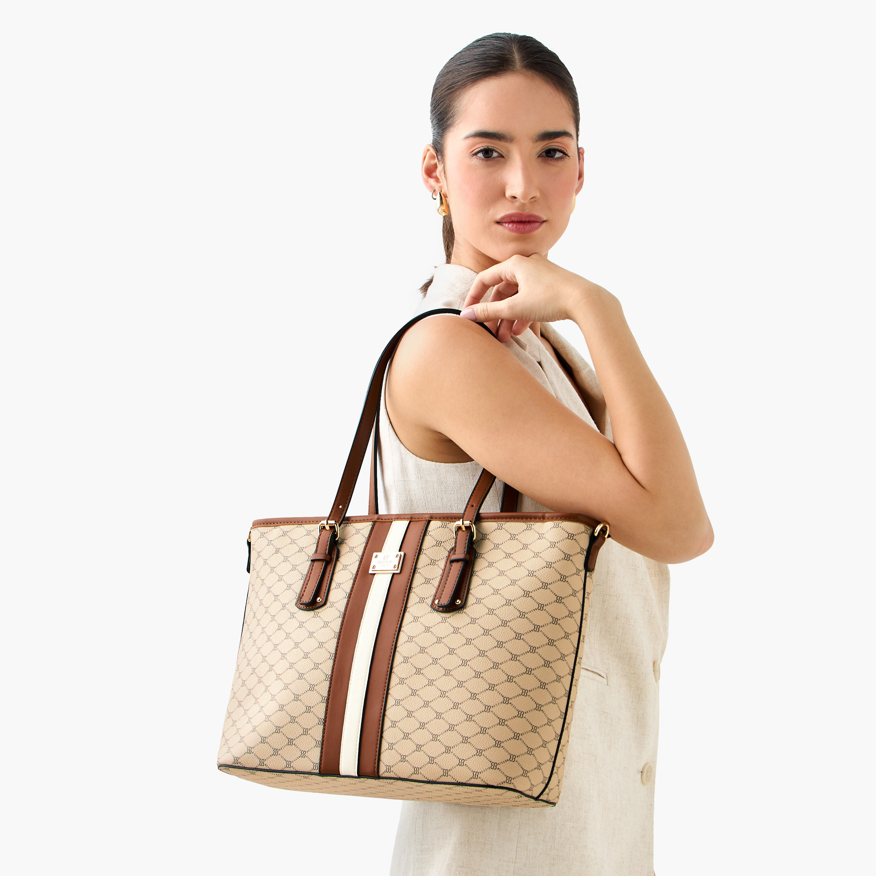 Bessie London Monogram Print Tote Bag with Detachable Pouch-women-bagsandwallets-handbags-image-8