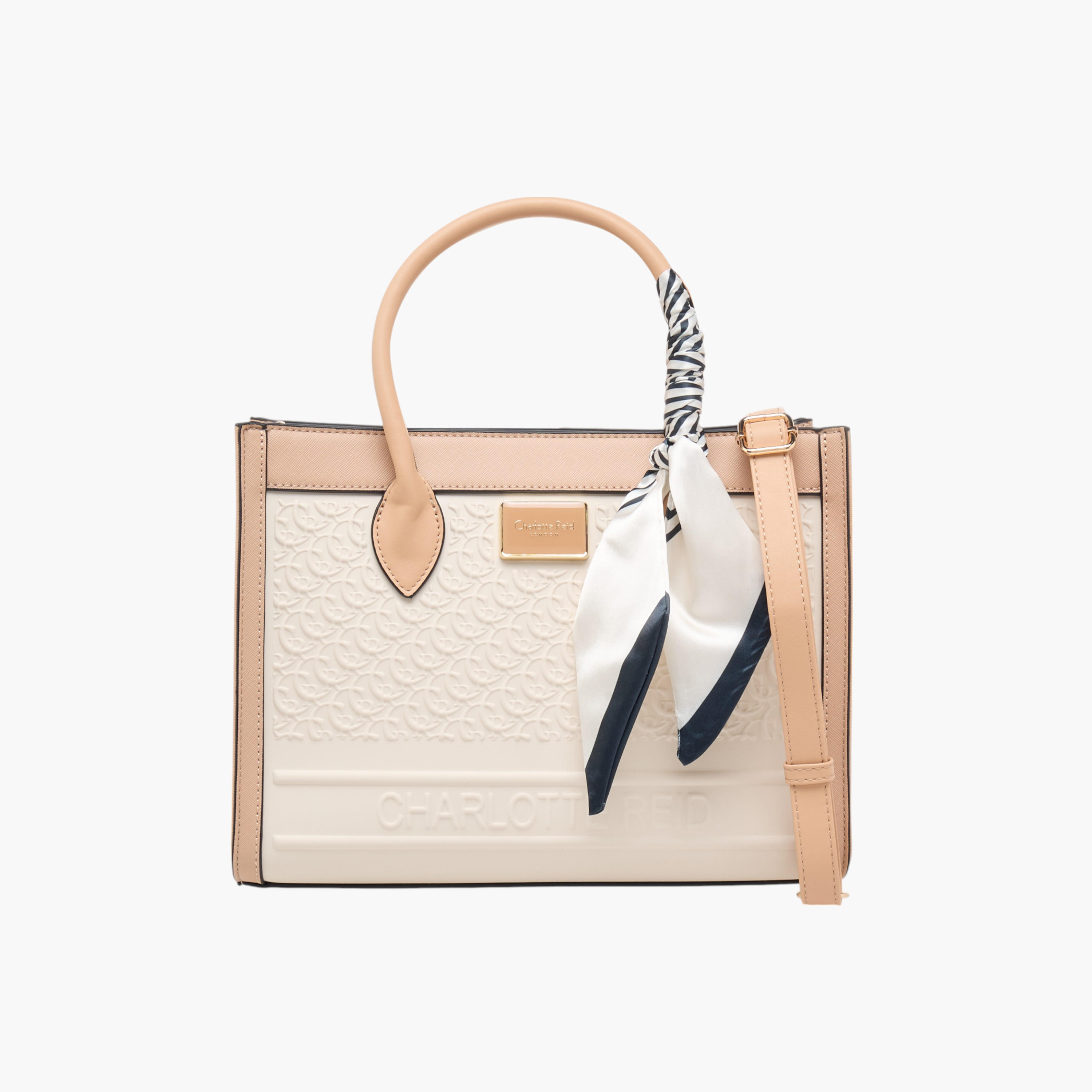 Charlotte Reid Monogram Embossed Tote Bag with Detachable Strap and Zip Closure-women-bagsandwallets-handbags-image-1