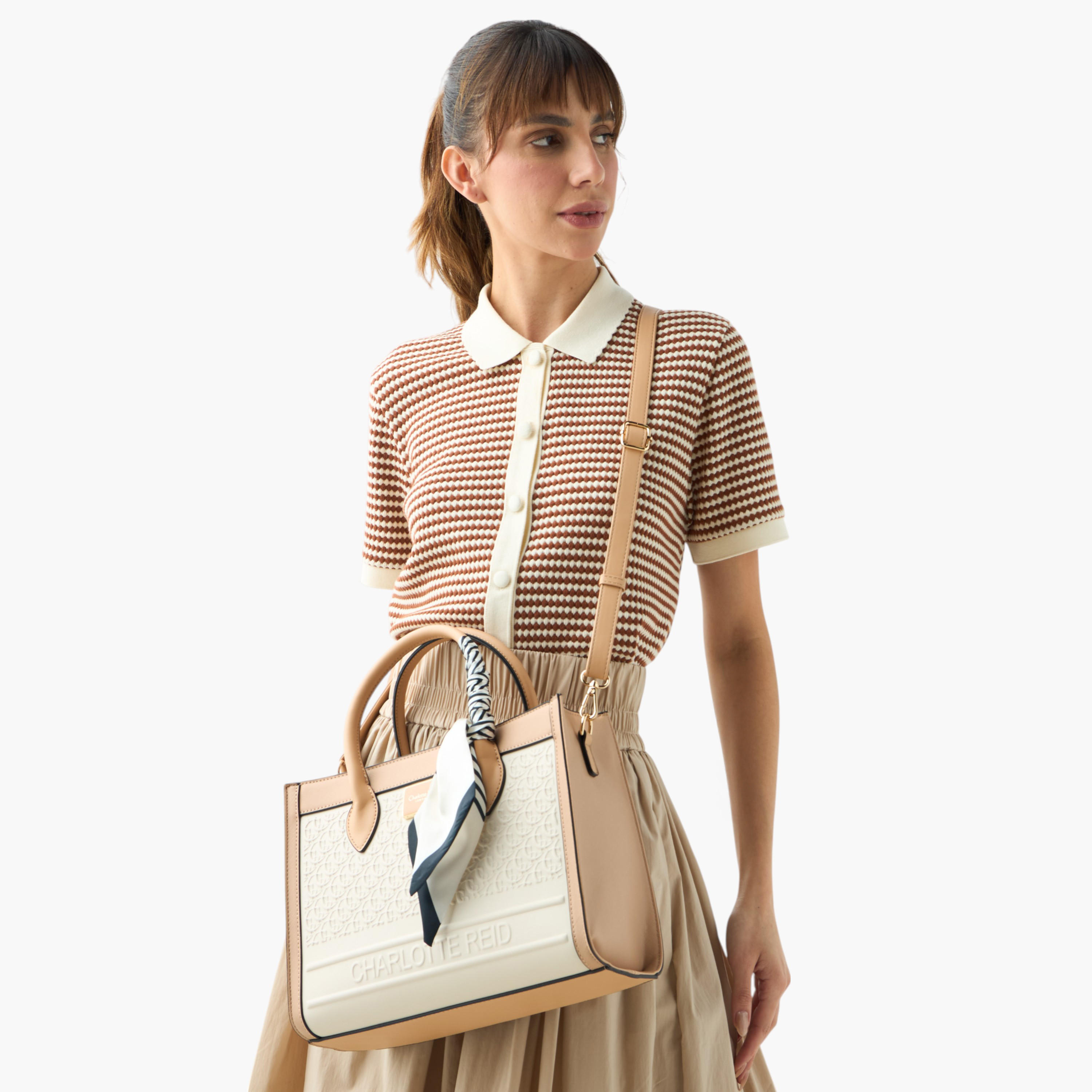 Charlotte Reid Monogram Embossed Tote Bag with Detachable Strap and Zip Closure-women-bagsandwallets-handbags-image-8