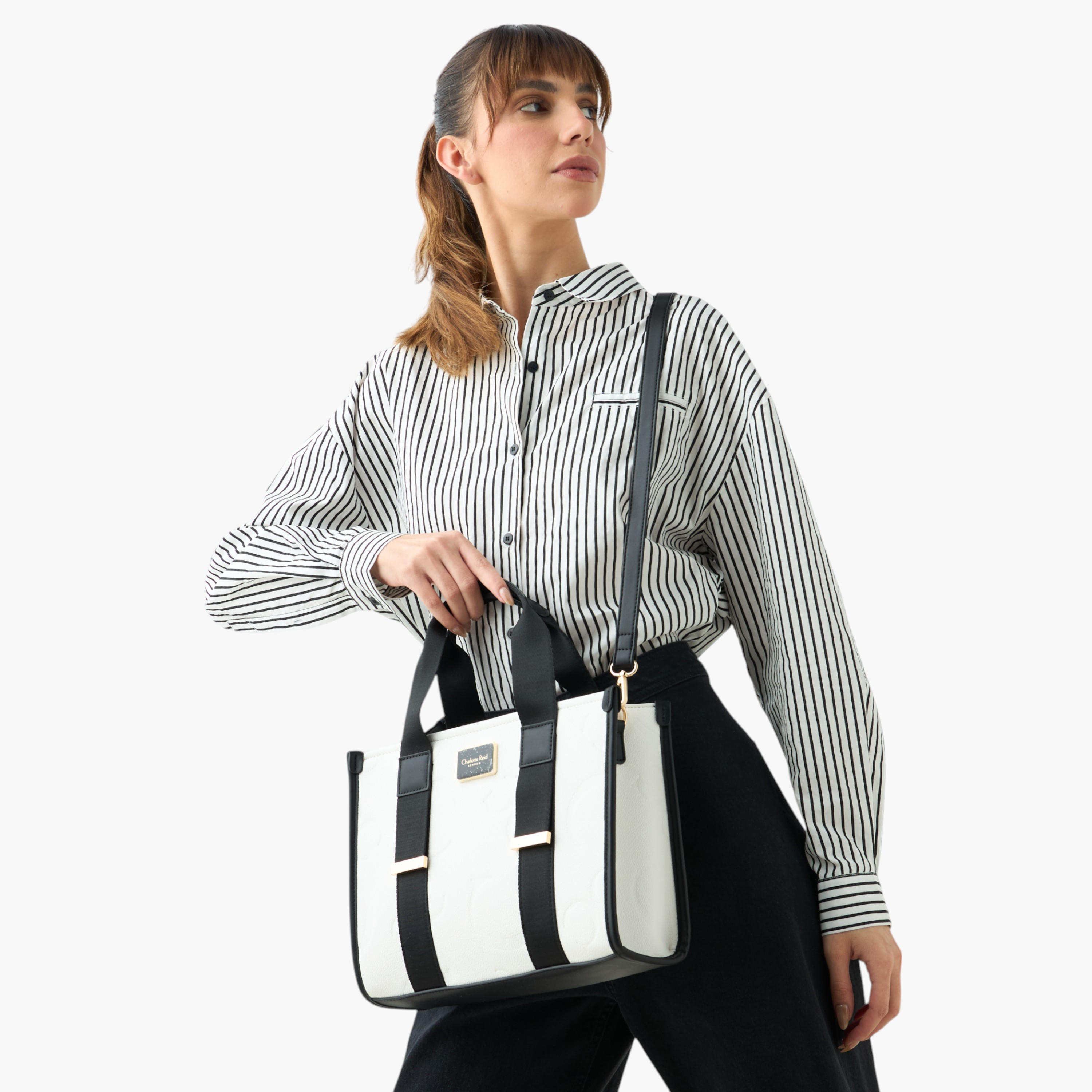Charlotte Reid Monogram Embossed Tote Bag with Detachable Strap and Zip Closure-women-bagsandwallets-handbags-image-2