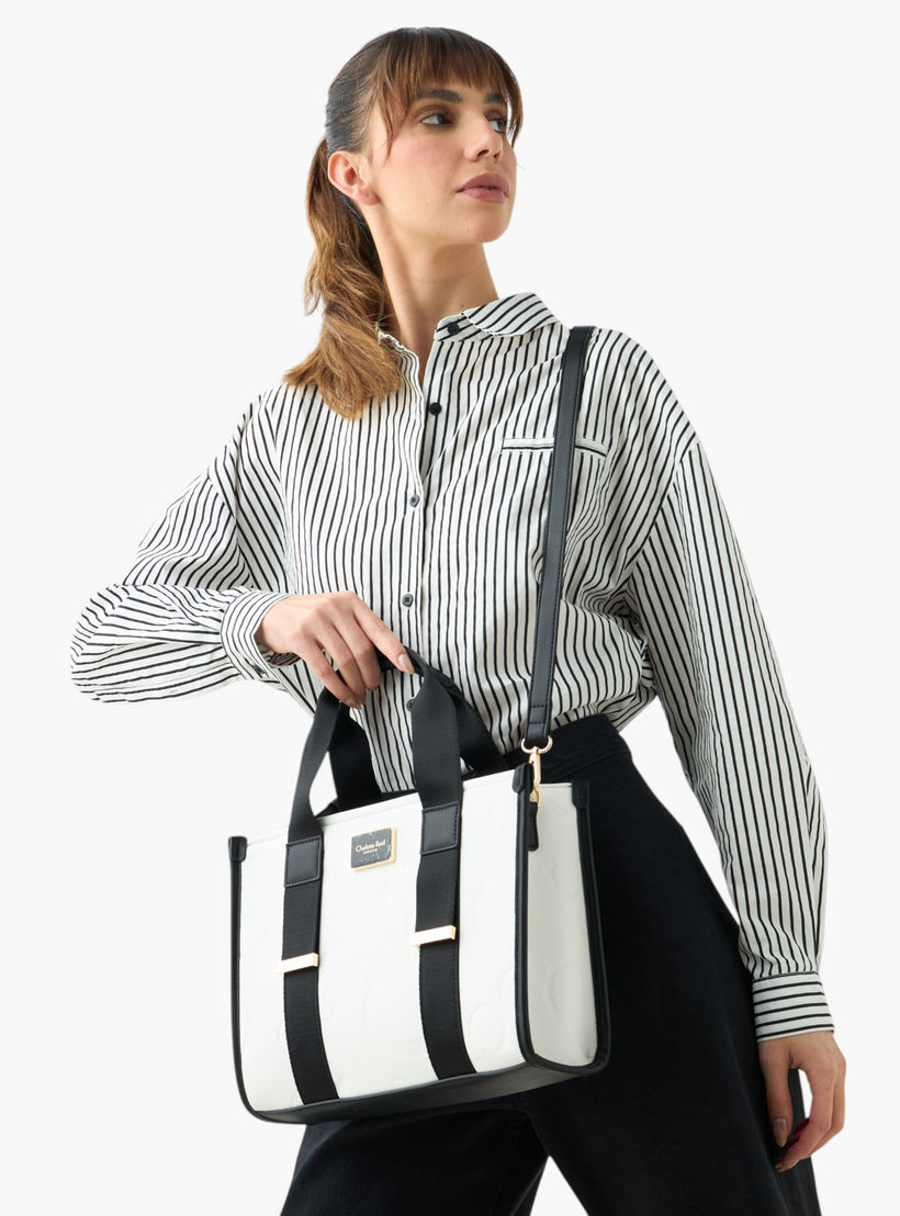 Charlotte Reid Monogram Embossed Tote Bag with Detachable Strap and Zip Closure-women-bagsandwallets-handbags-image-2