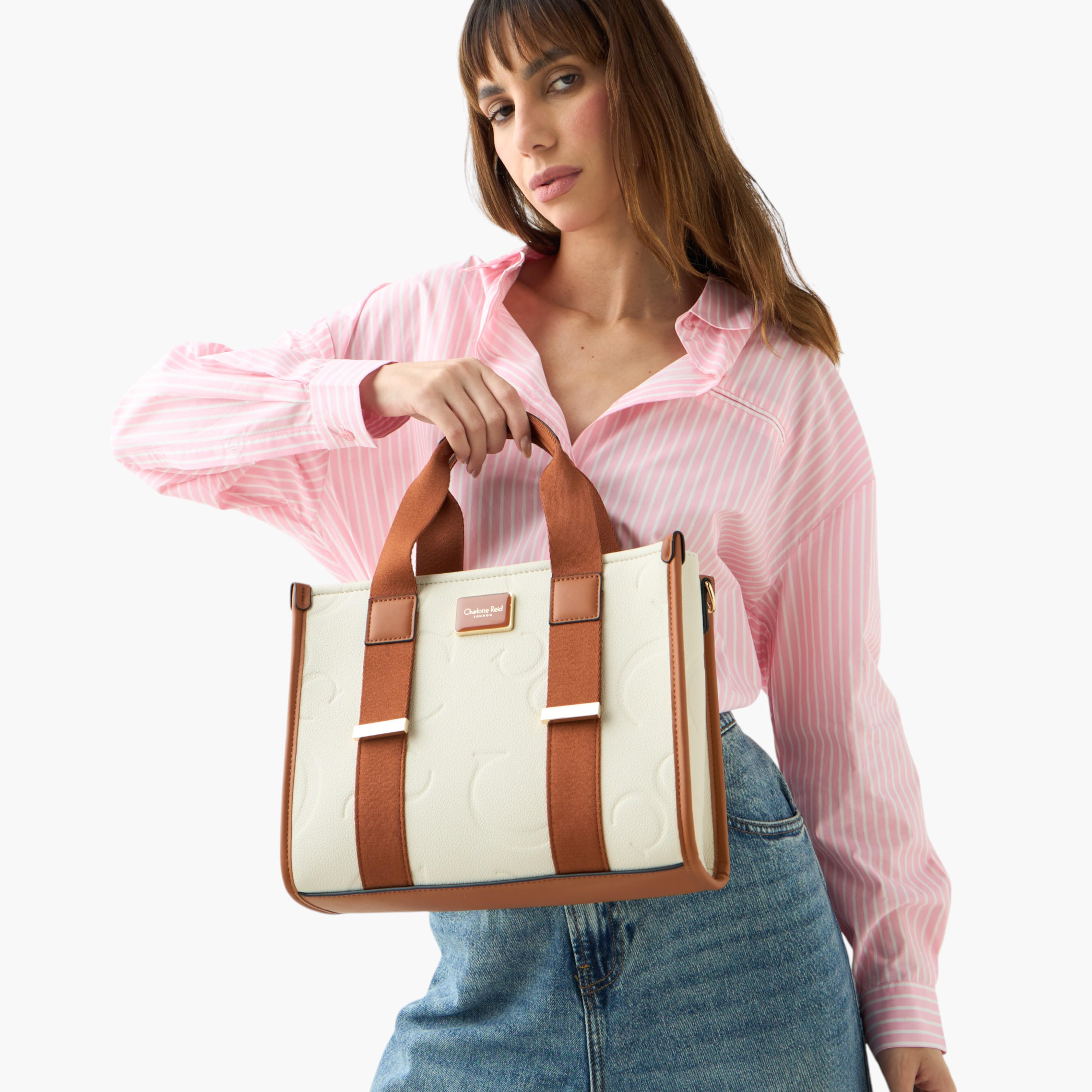 Charlotte Reid Embossed Tote Bag with Detachable Strap and Zip Closure-women-bagsandwallets-handbags-image-2