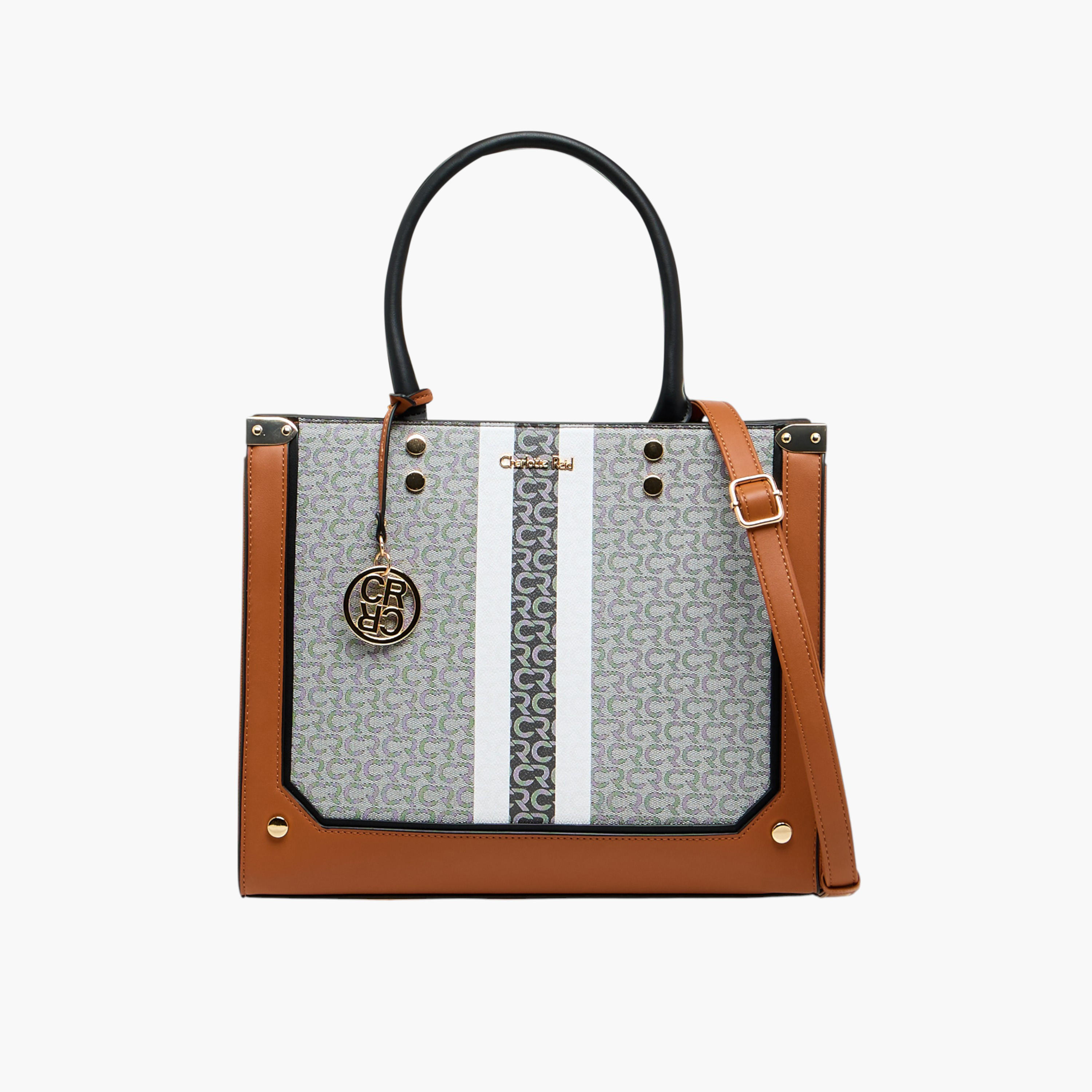 Charlotte Reid Monogram Texture Tote Bag with Detachable Strap and Zip Closure-women-bagsandwallets-handbags-image-1