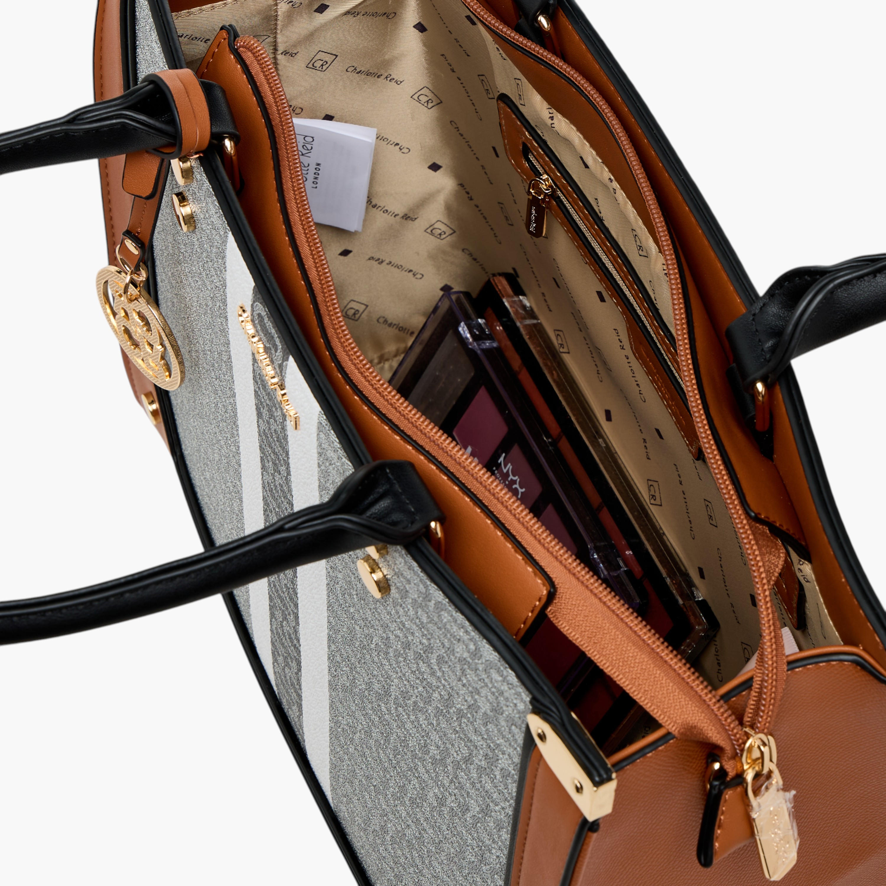 Charlotte Reid Monogram Texture Tote Bag with Detachable Strap and Zip Closure-women-bagsandwallets-handbags-image-10