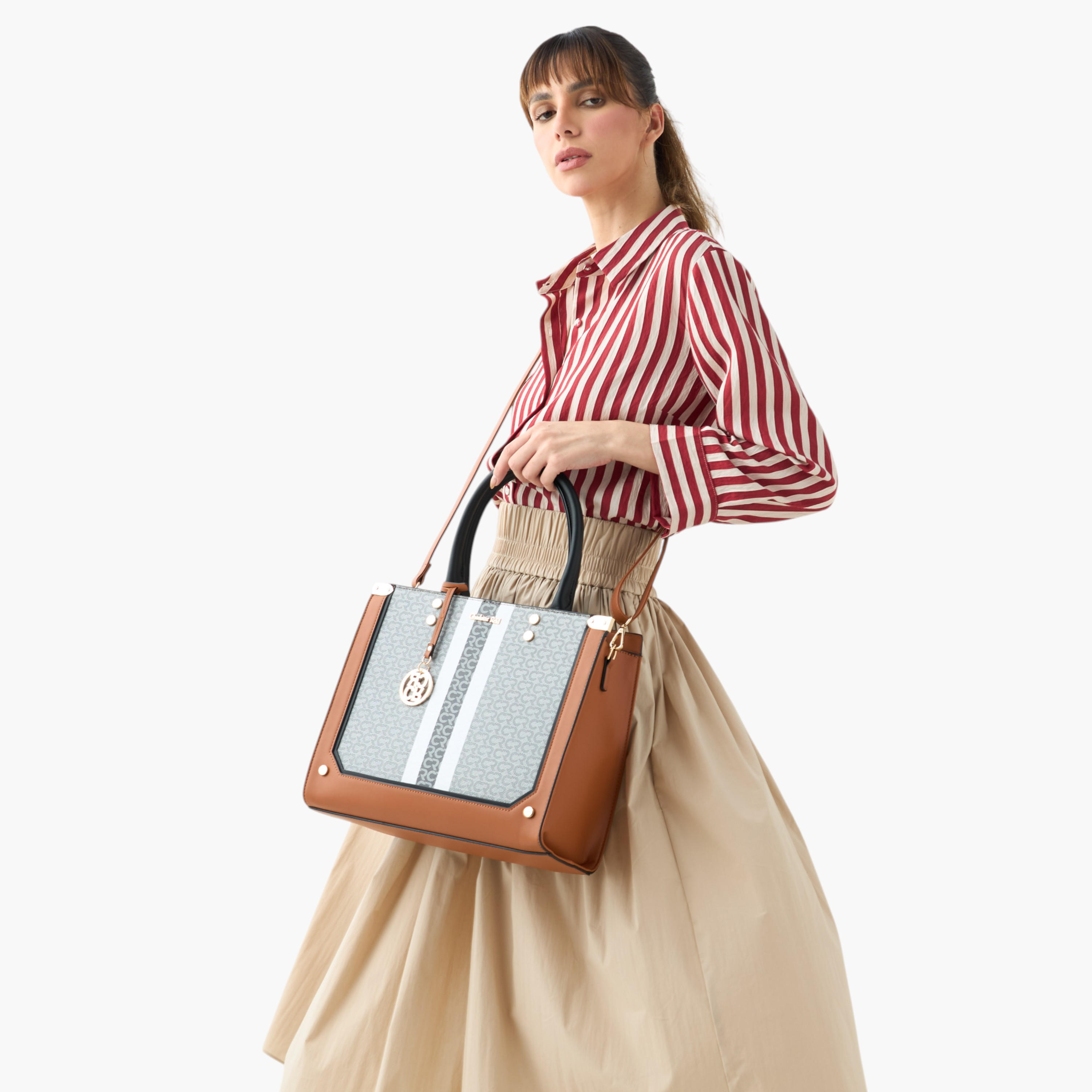 Charlotte Reid Monogram Texture Tote Bag with Detachable Strap and Zip Closure-women-bagsandwallets-handbags-image-2