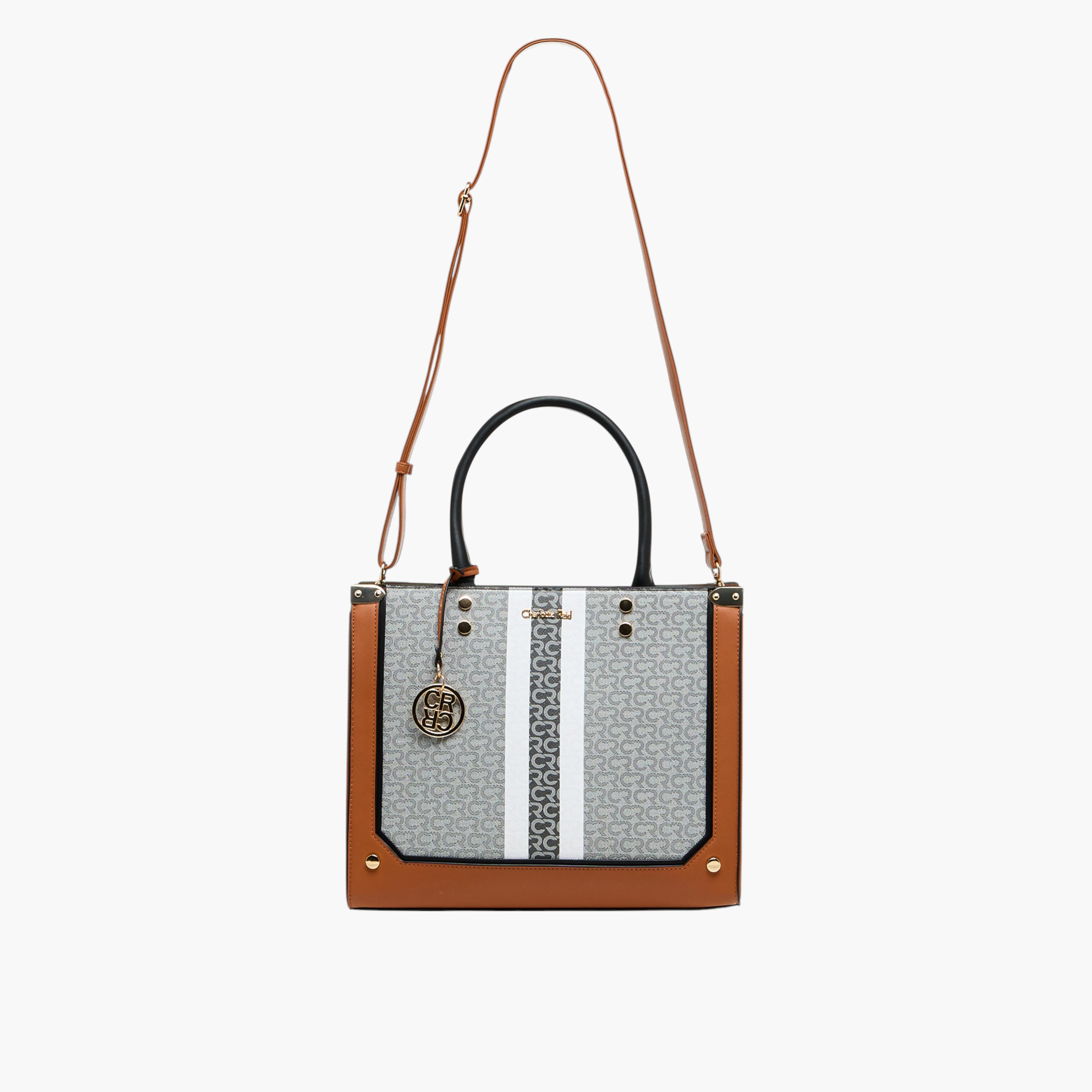 Charlotte Reid Monogram Texture Tote Bag with Detachable Strap and Zip Closure-women-bagsandwallets-handbags-image-3