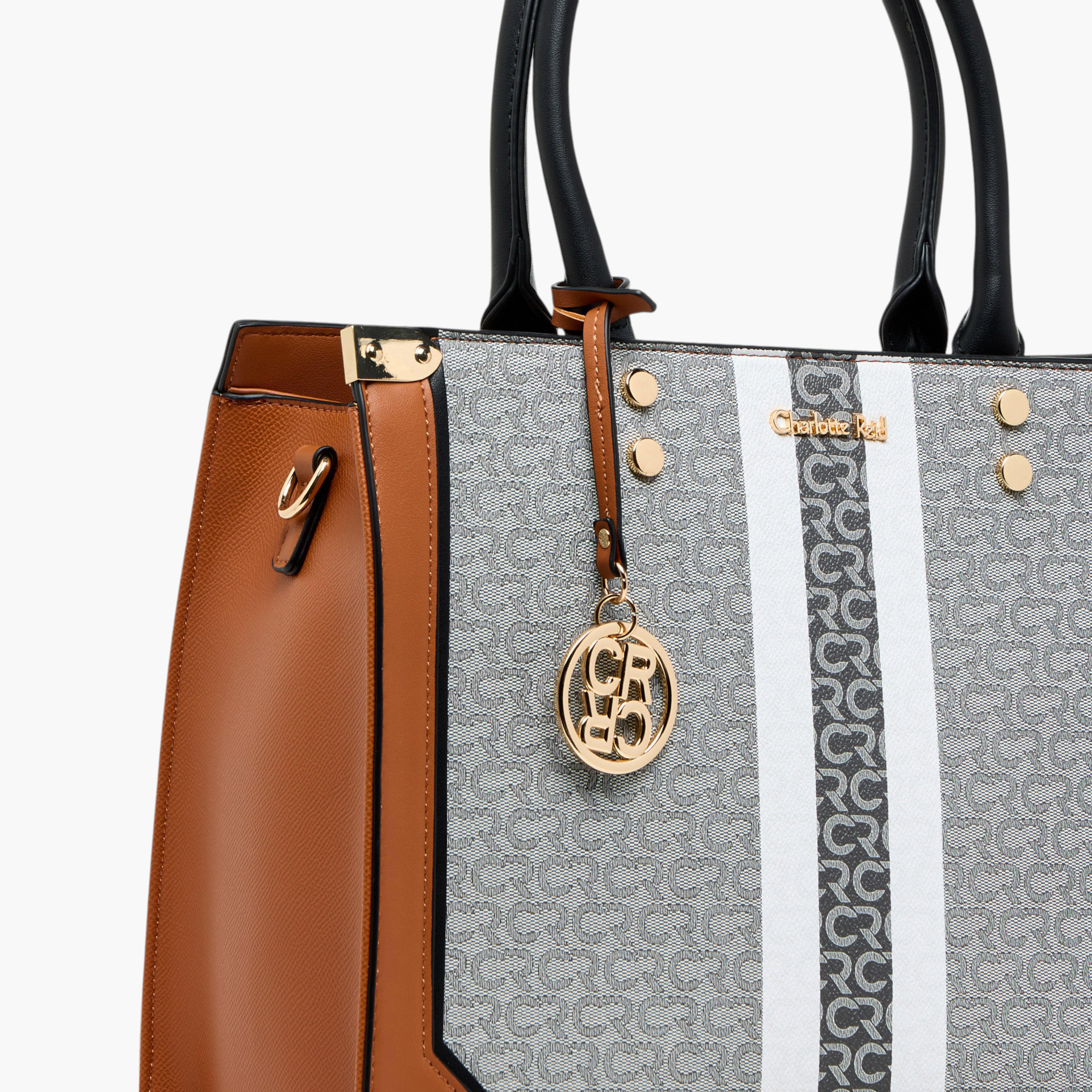 Charlotte Reid Monogram Texture Tote Bag with Detachable Strap and Zip Closure-women-bagsandwallets-handbags-image-6