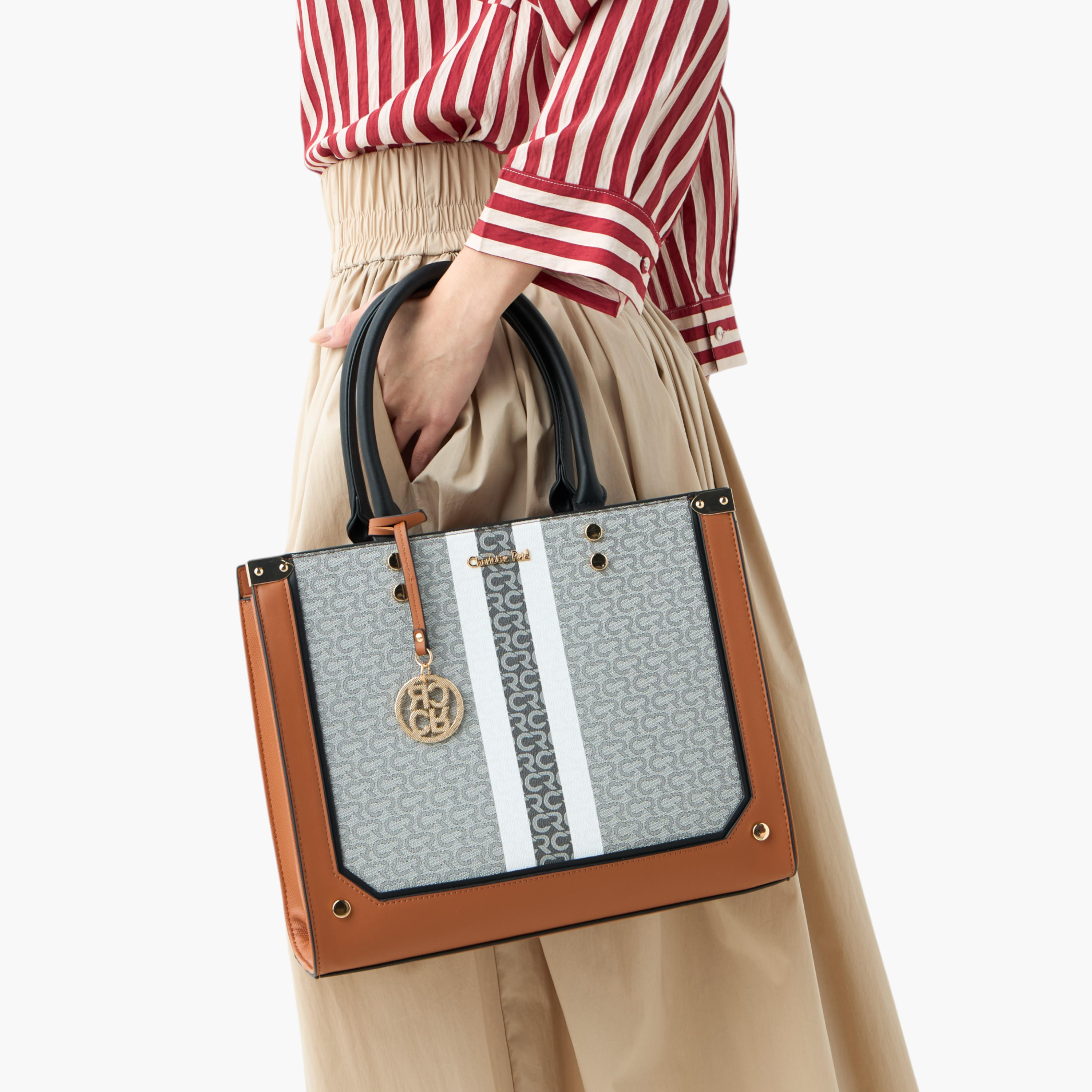 Charlotte Reid Monogram Texture Tote Bag with Detachable Strap and Zip Closure-women-bagsandwallets-handbags-image-9