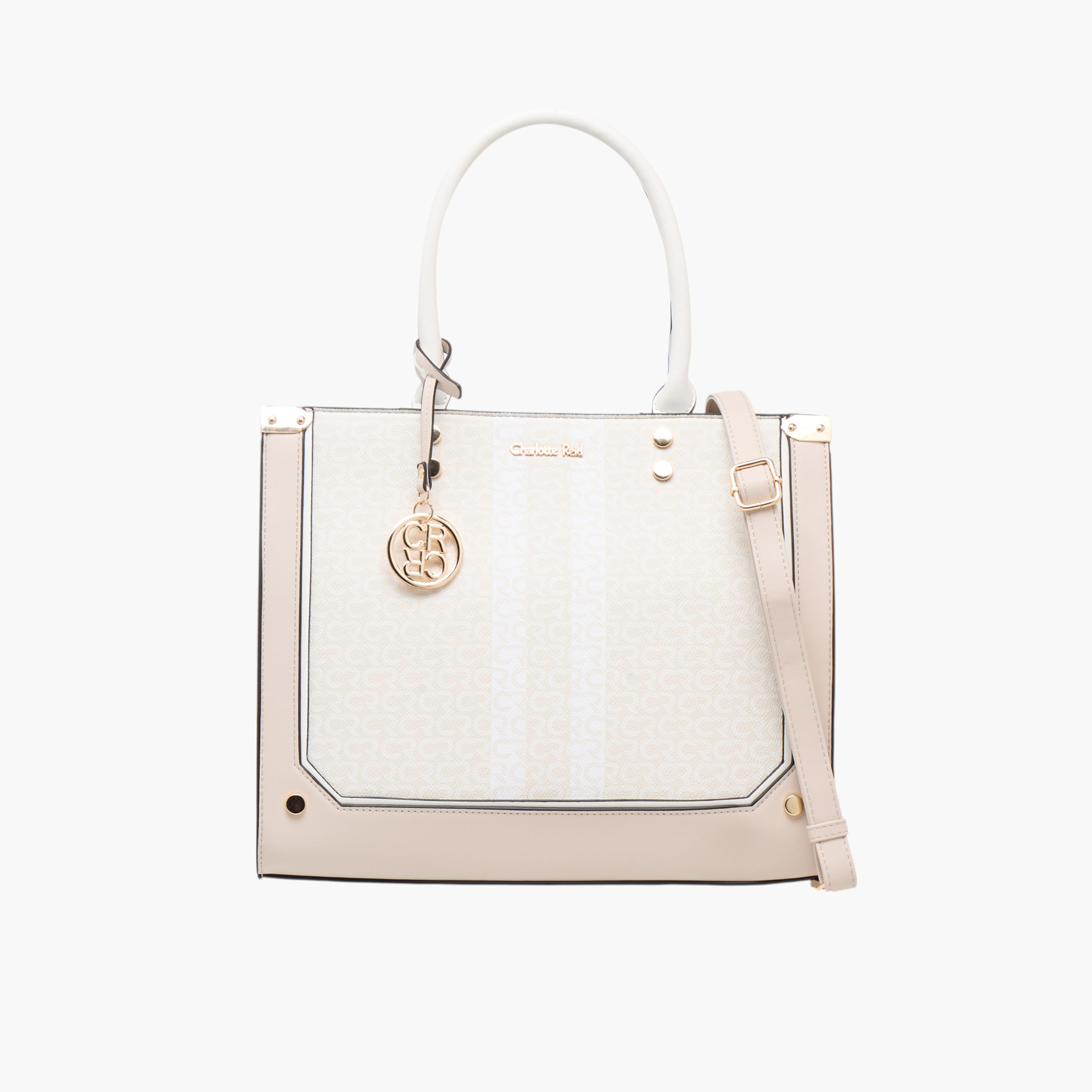 Charlotte Reid Monogram Print Tote Bag with Detachable Strap and Zip Closure-women-bagsandwallets-handbags-image-1
