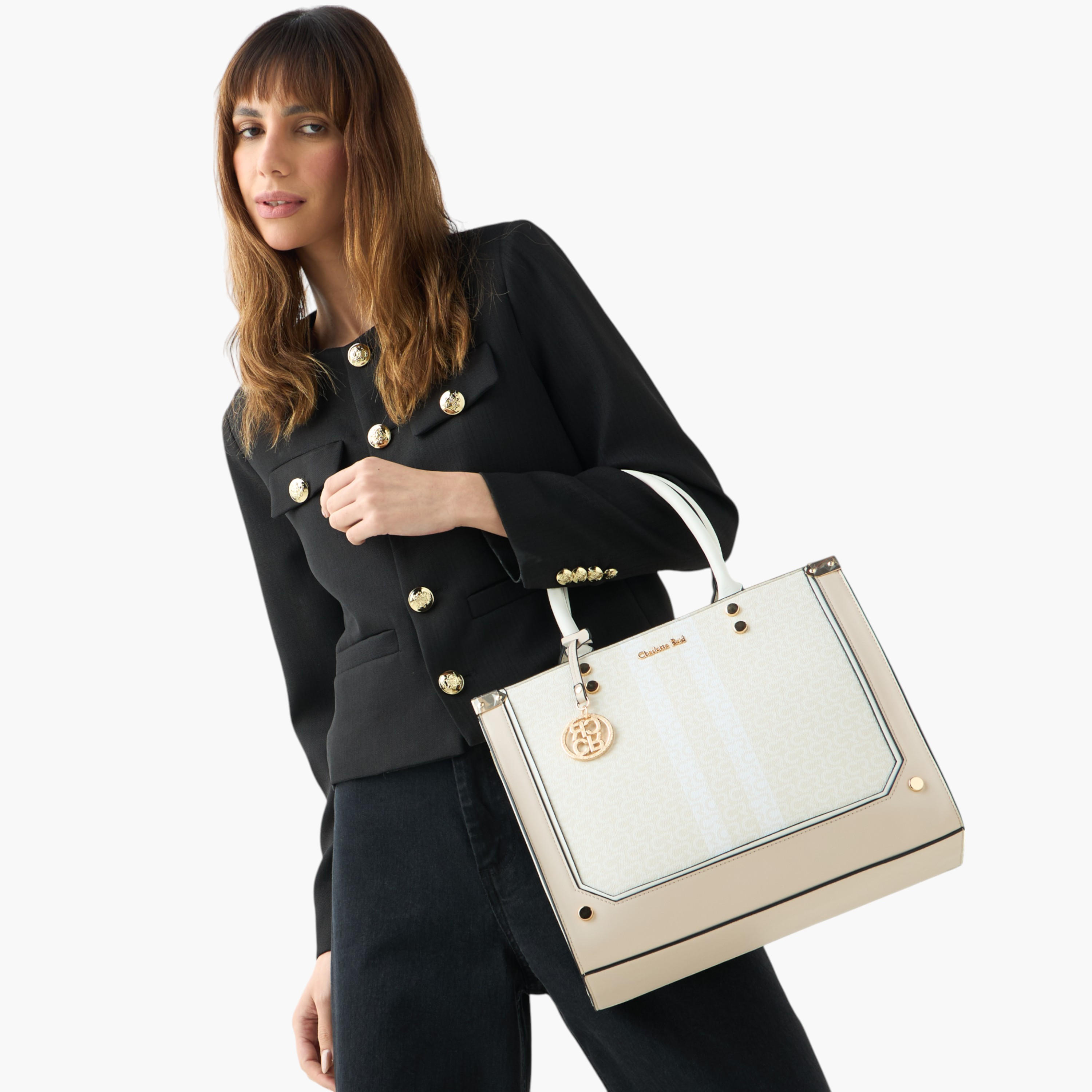 Charlotte Reid Monogram Print Tote Bag with Detachable Strap and Zip Closure-women-bagsandwallets-handbags-image-2
