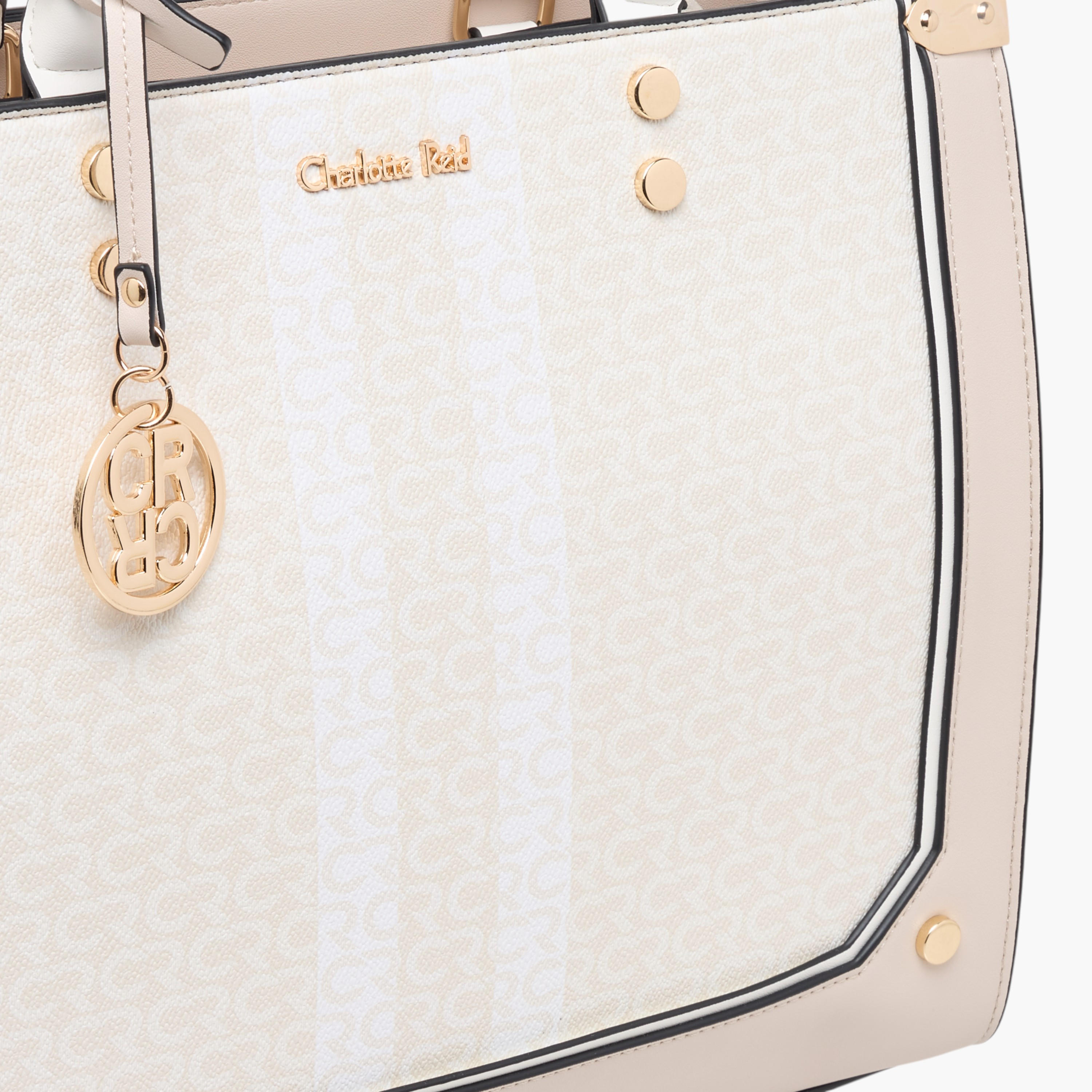Charlotte Reid Monogram Print Tote Bag with Detachable Strap and Zip Closure-women-bagsandwallets-handbags-image-5