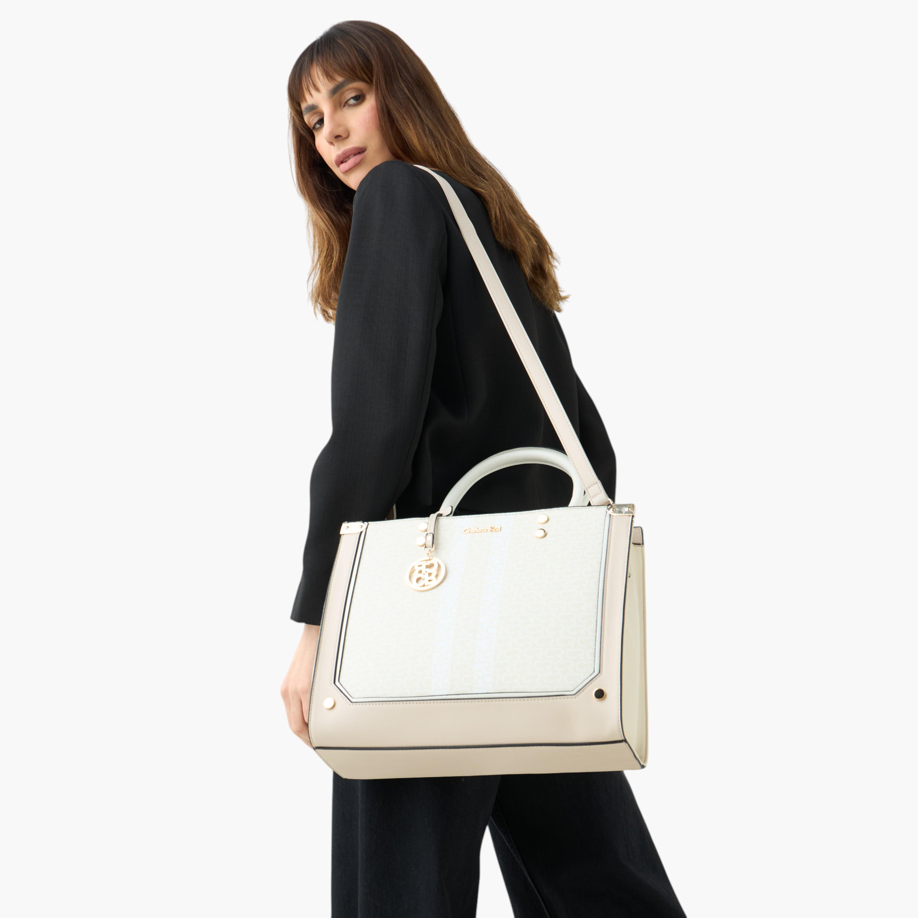 Charlotte Reid Monogram Print Tote Bag with Detachable Strap and Zip Closure-women-bagsandwallets-handbags-image-8