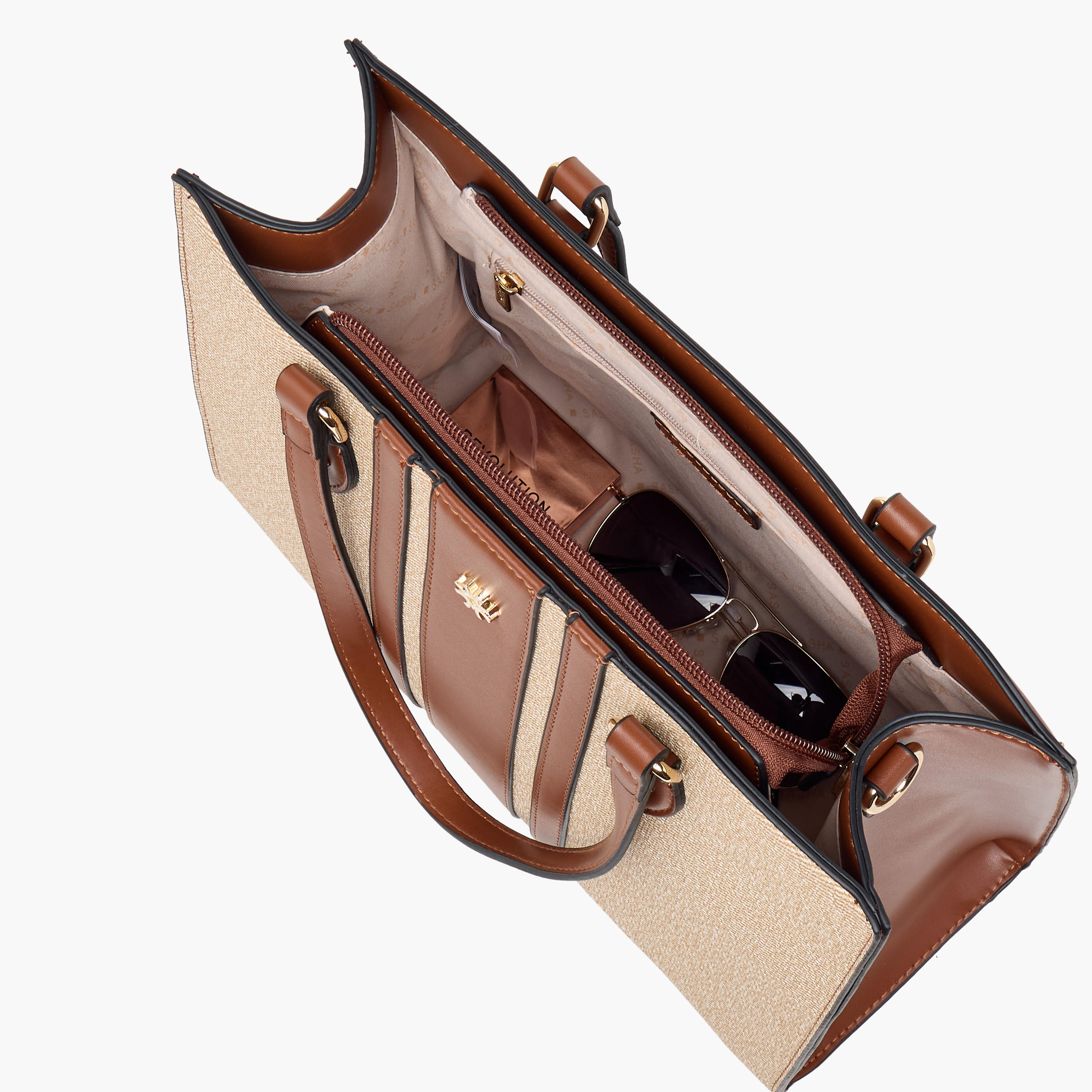 شنطة توت بارزة الملمس بمقابض مزدوجة وسحاب إغلاق من ساشا-women-bagsandwallets-handbags-image-9