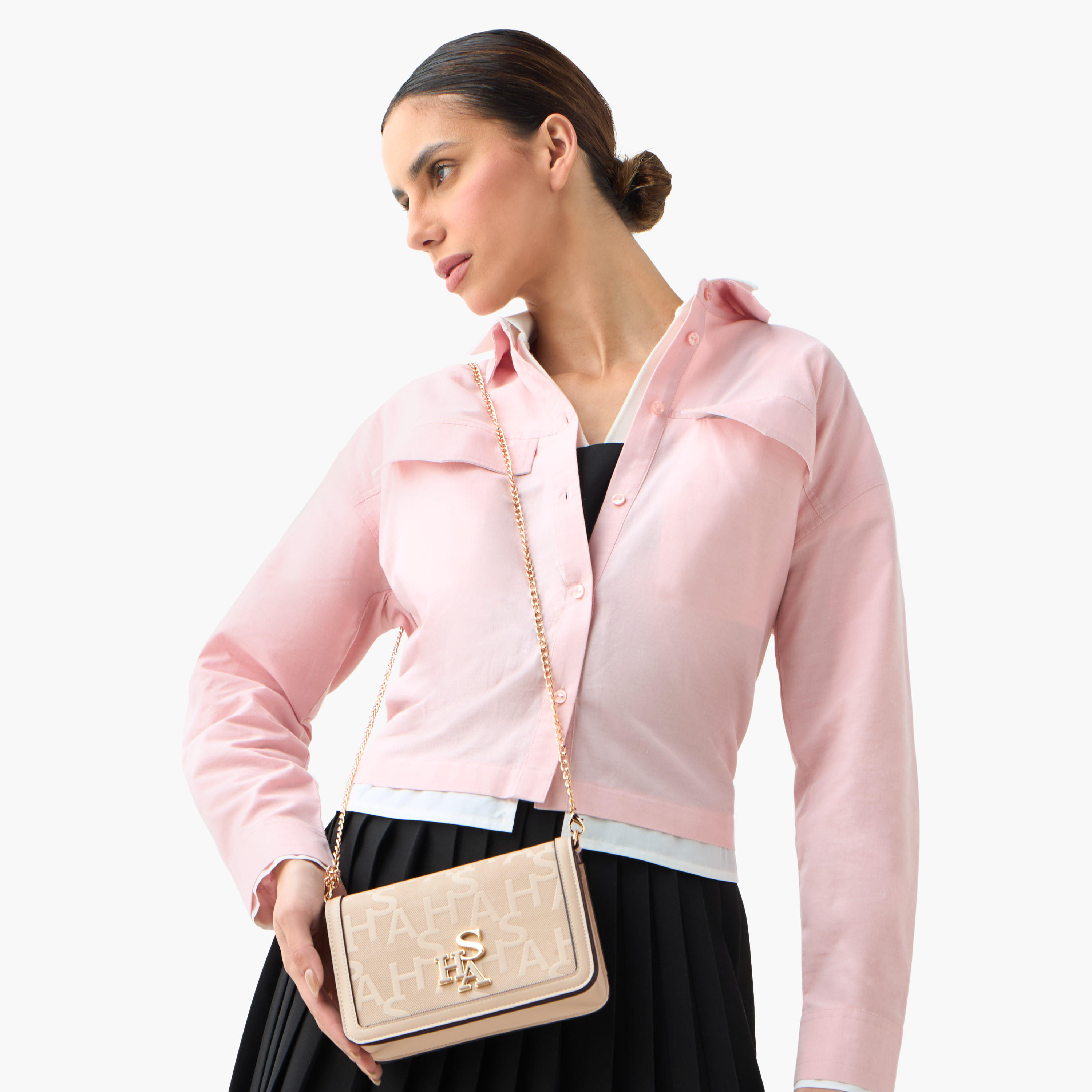 شنطة كروس بودي منقوشة بحزام سللسة وزر إغلاق من ساشا-women-bagsandwallets-handbags-image-2