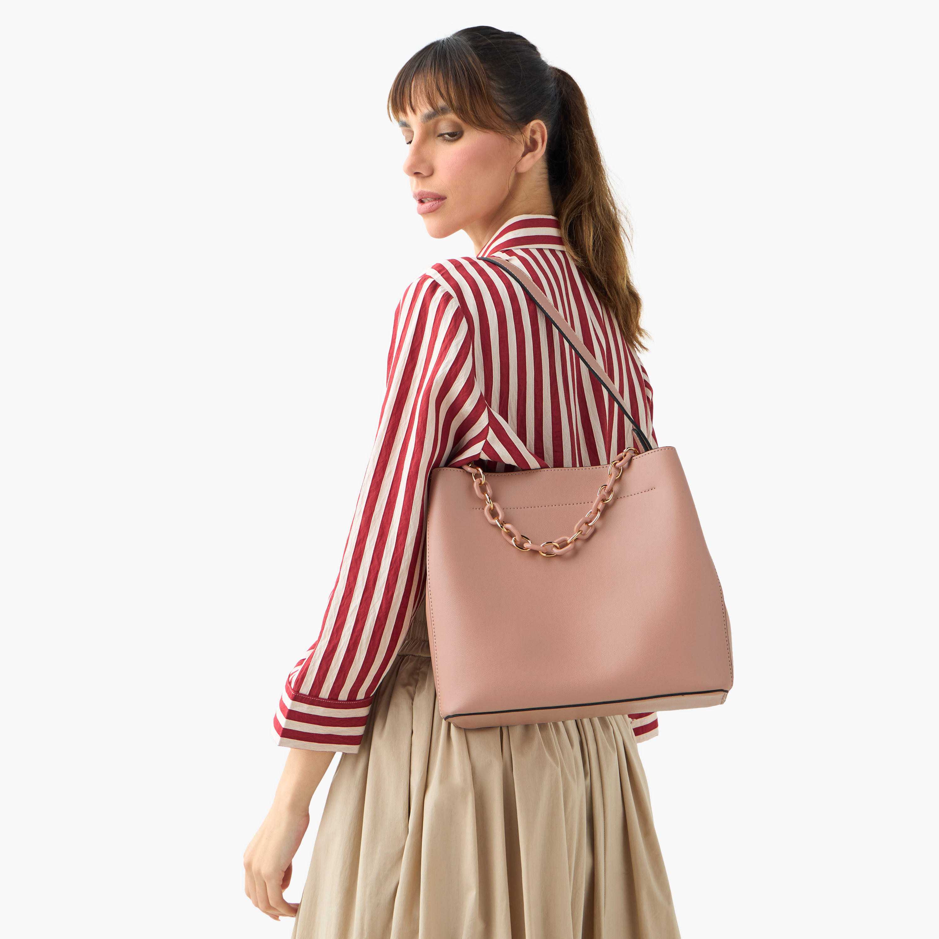 Adore Chain Accent Tote Bag with Double Handle and Zip Closure-women-bagsandwallets-handbags-image-2
