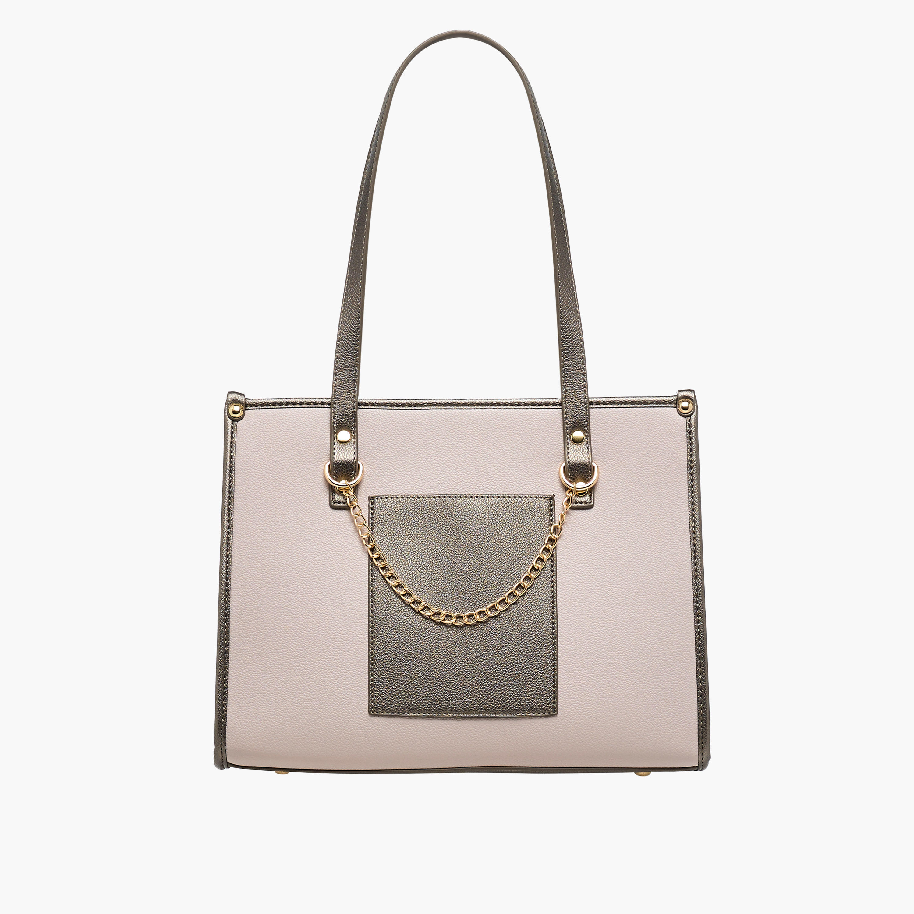 Adore Colourblock Tote Bag with Chain Detailing and Double Handles-women-bagsandwallets-handbags-image-1