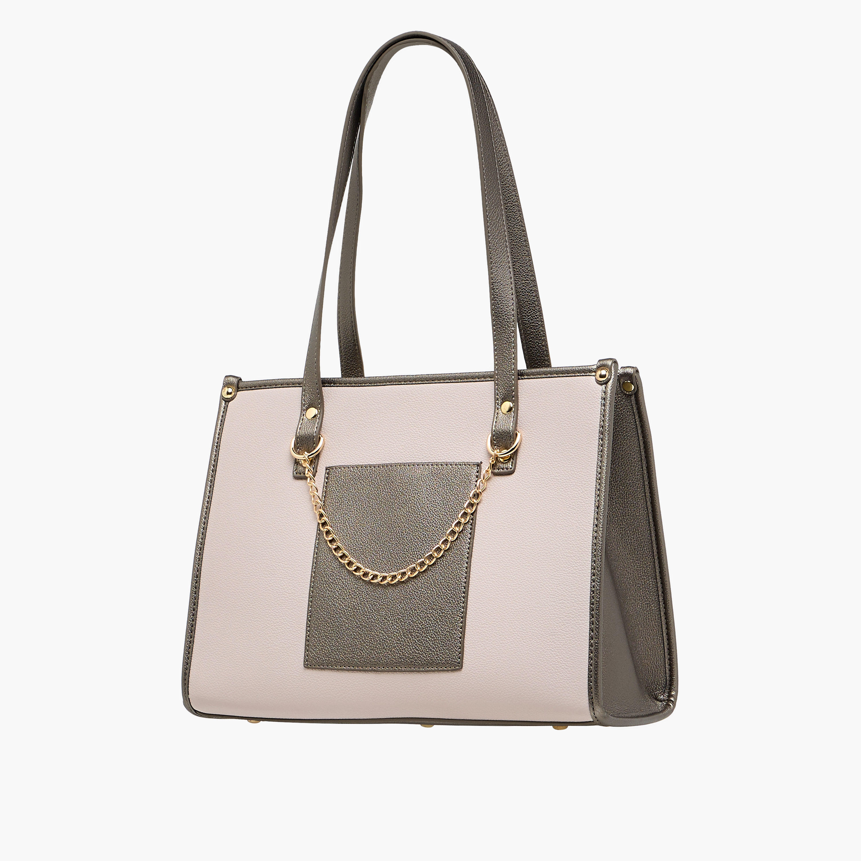 Adore Colourblock Tote Bag with Chain Detailing and Double Handles-women-bagsandwallets-handbags-image-3