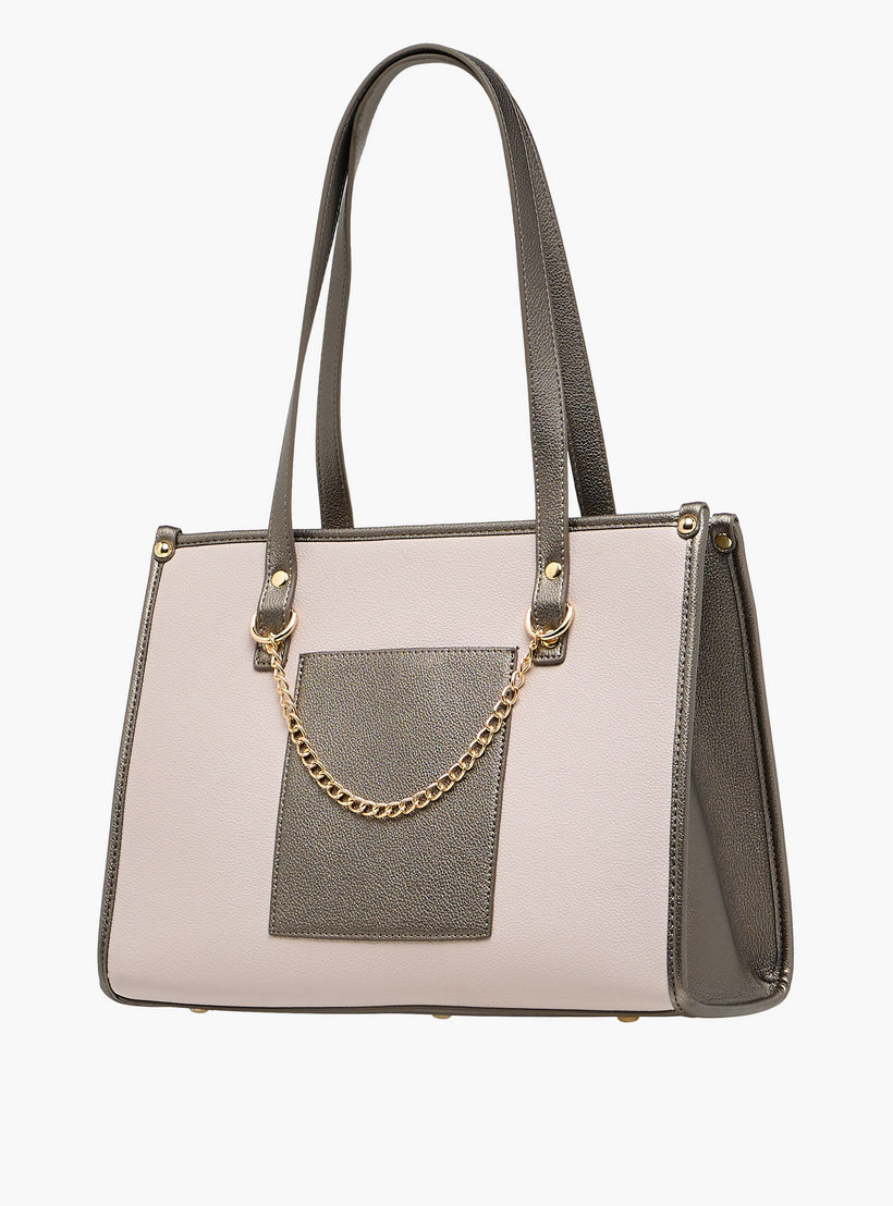 Adore Colourblock Tote Bag with Chain Detailing and Double Handles-women-bagsandwallets-handbags-image-3