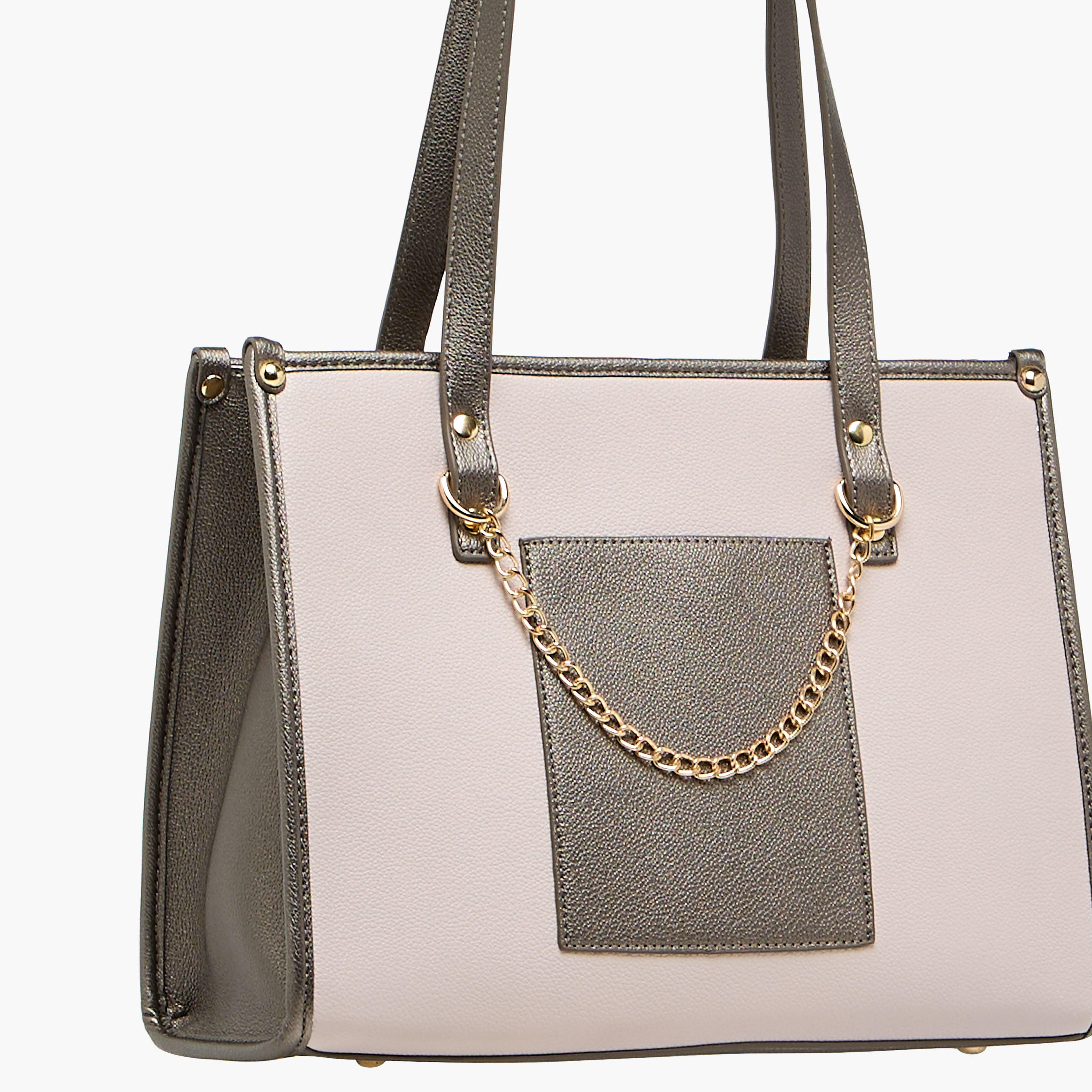 Adore Colourblock Tote Bag with Chain Detailing and Double Handles-women-bagsandwallets-handbags-image-5