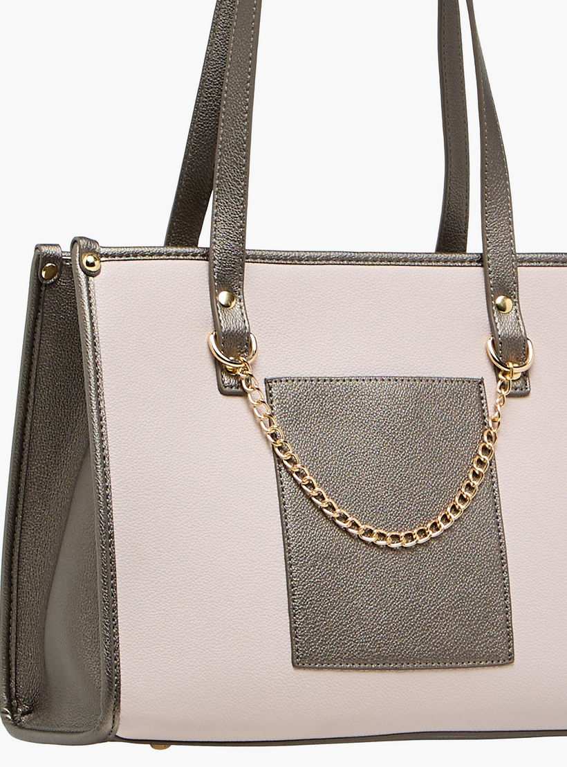 Adore Colourblock Tote Bag with Chain Detailing and Double Handles-women-bagsandwallets-handbags-image-5