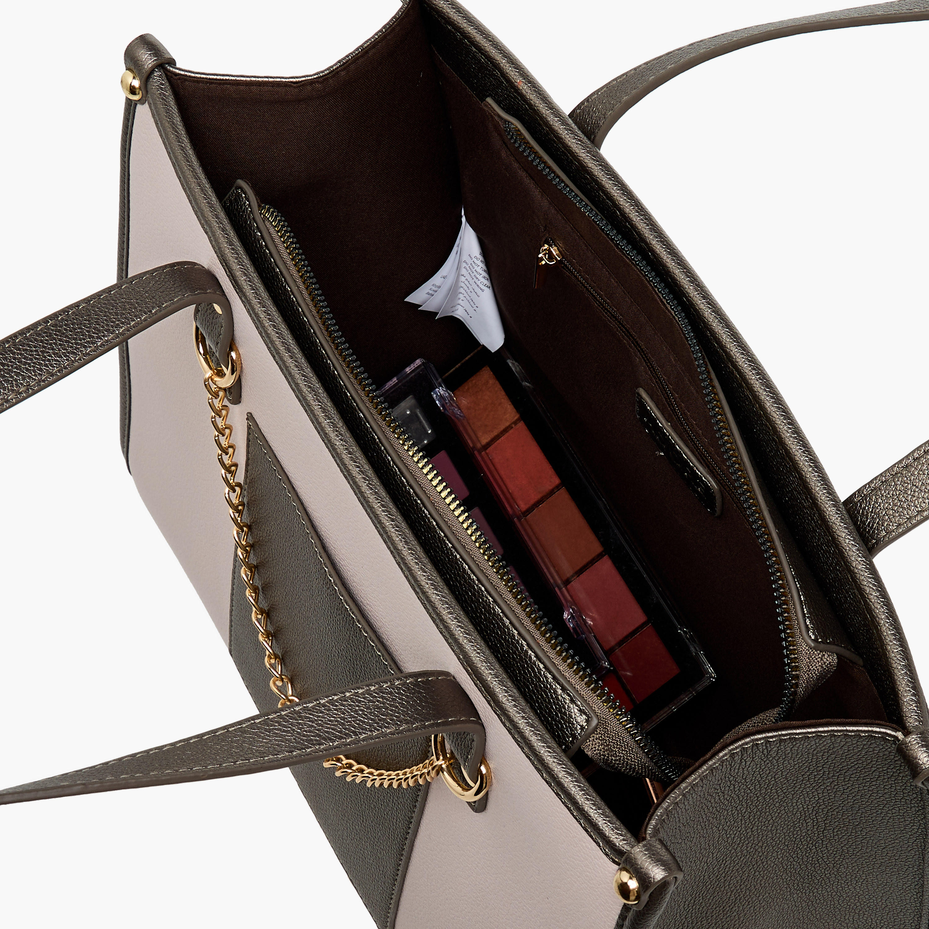 Adore Colourblock Tote Bag with Chain Detailing and Double Handles-women-bagsandwallets-handbags-image-8