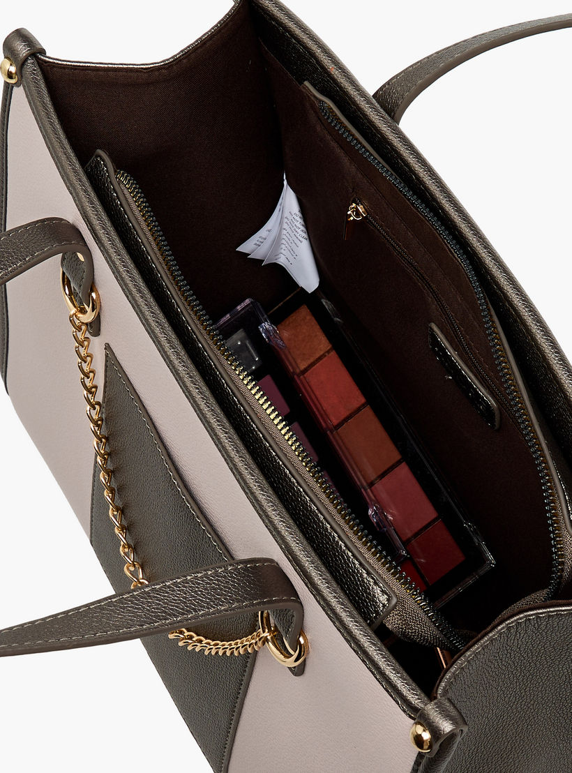 Adore Colourblock Tote Bag with Chain Detailing and Double Handles-women-bagsandwallets-handbags-image-8