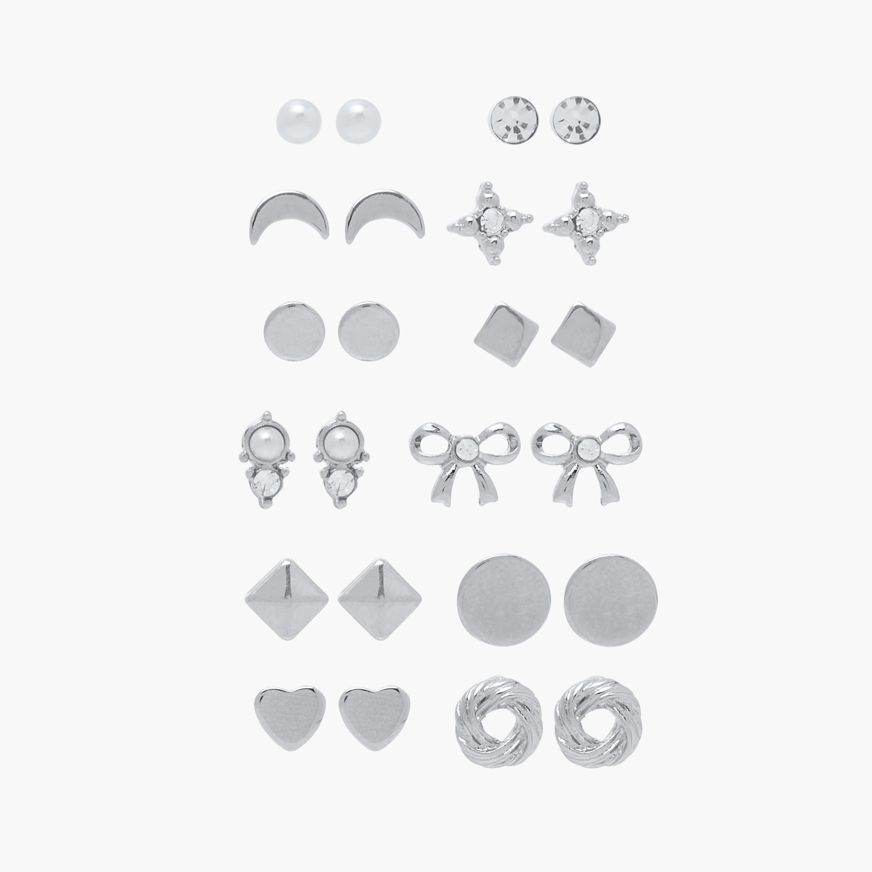 حلقان متنوعة بمكبس إغلاق خلفي - طقم 12 زوج-women-watchesandjewellery-jewellery-earrings-image-1