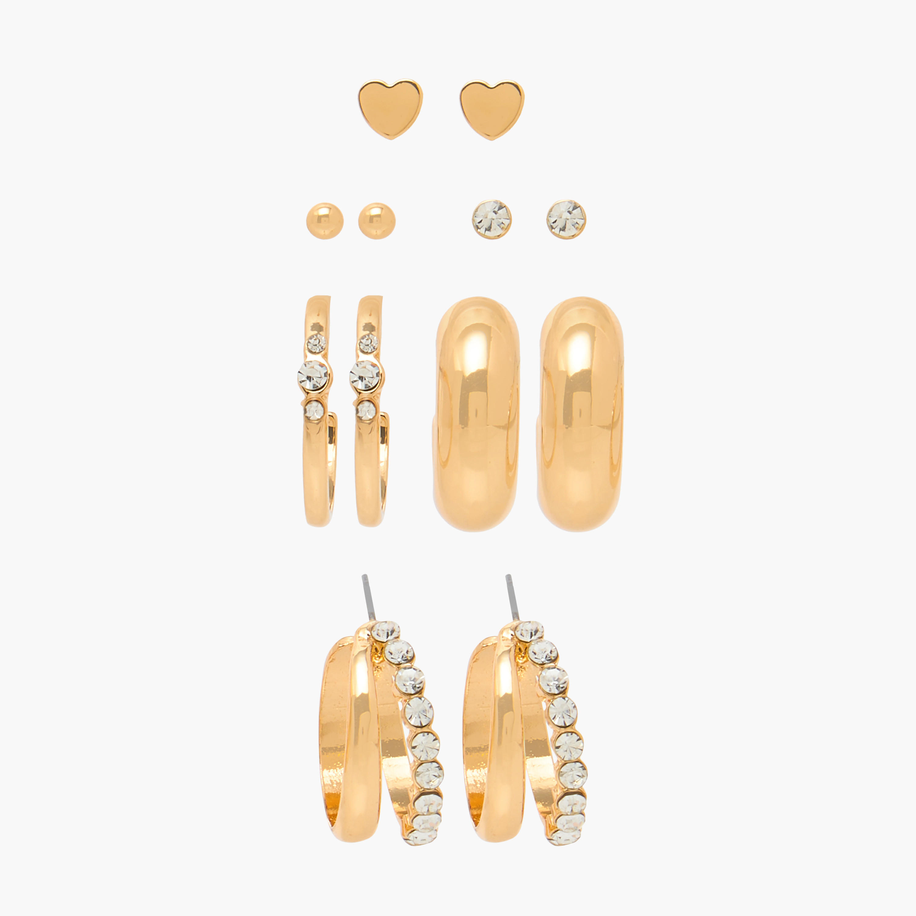 حلقان متنوعة بمكبس إغلاق خلفي - طقم 6 أزواج-women-watchesandjewellery-jewellery-earrings-image-1