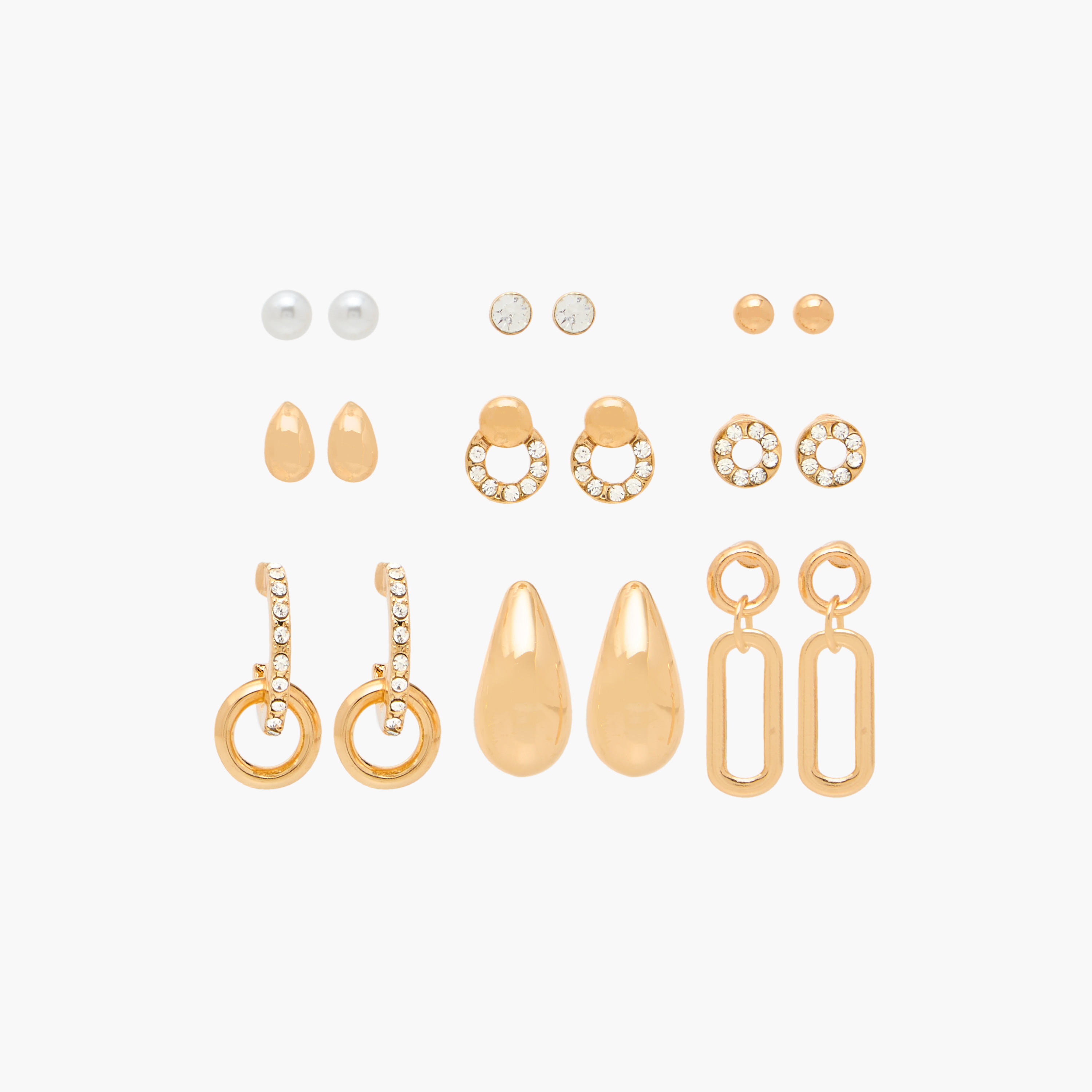 Metallic Earrings with Pushback Closure - Set of 9-women-watchesandjewellery-jewellery-earrings-image-1