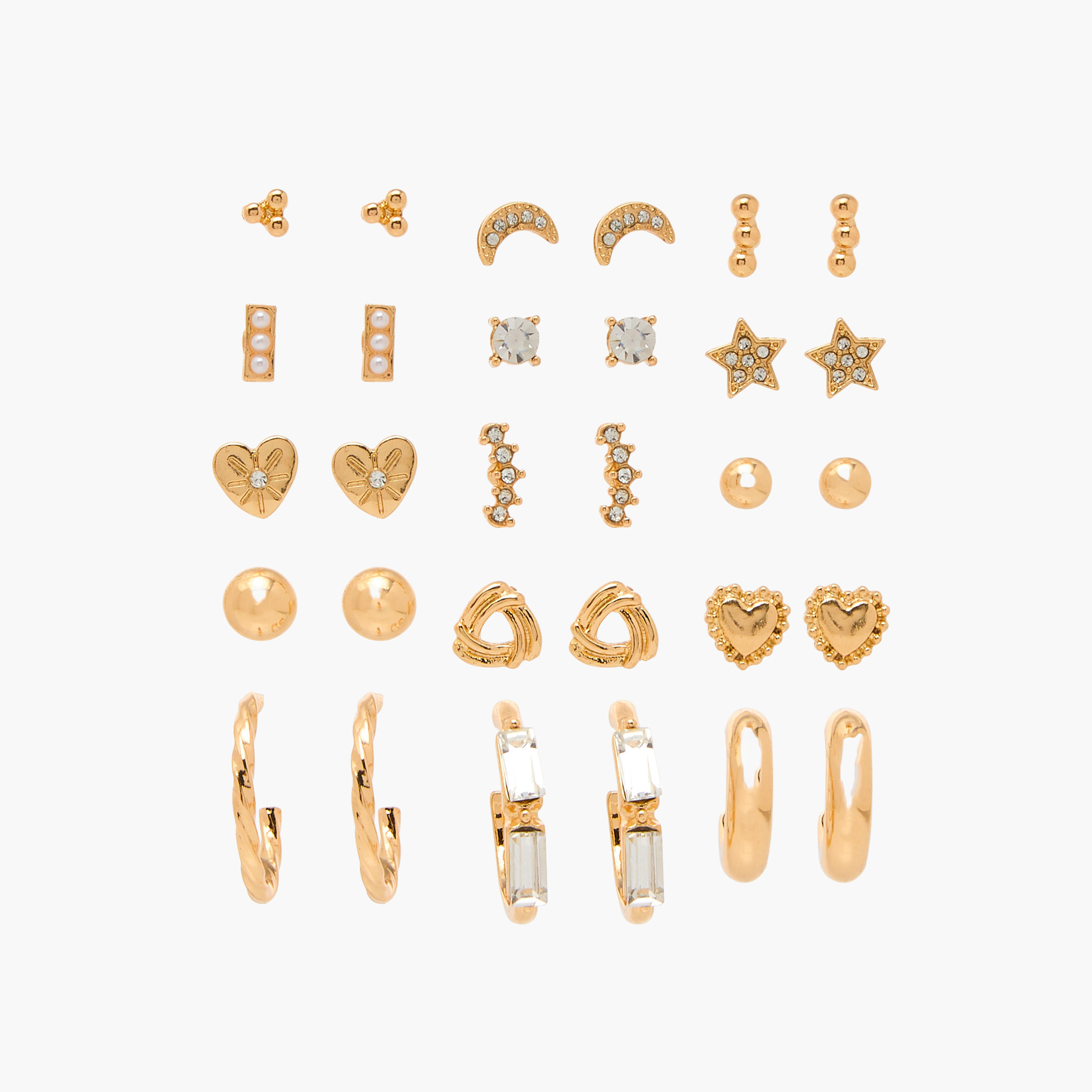 حلقان ميتاليك بمكبس إغلاق خلفي - طقم 15 زوج-women-watchesandjewellery-jewellery-earrings-image-1