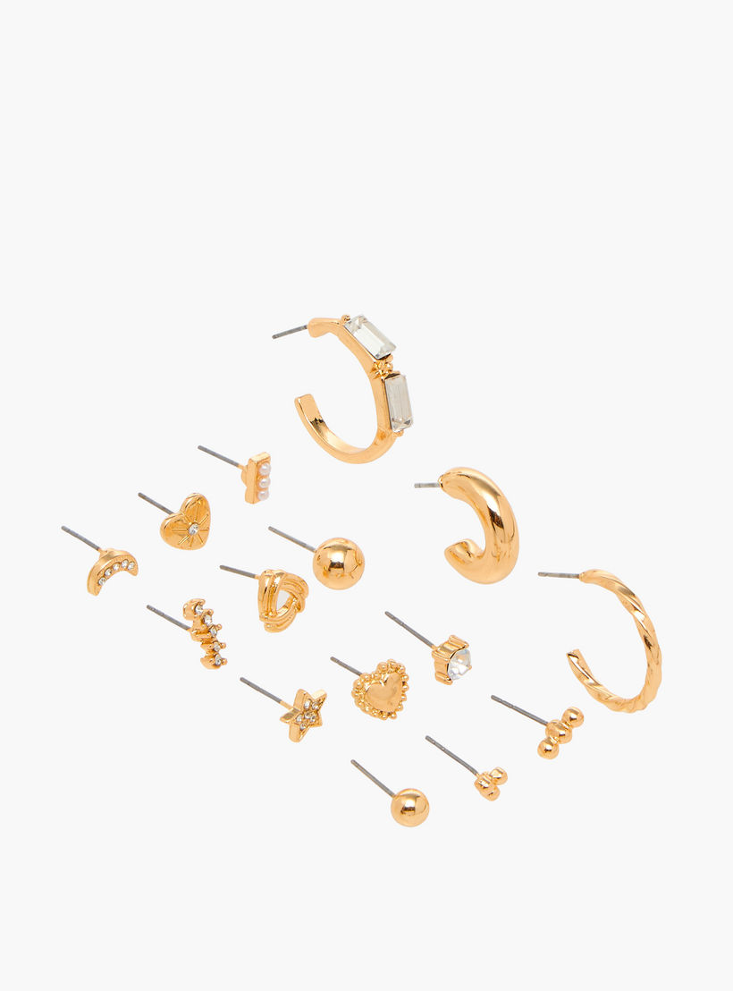 حلقان ميتاليك بمكبس إغلاق خلفي - طقم 15 زوج-women-watchesandjewellery-jewellery-earrings-image-2