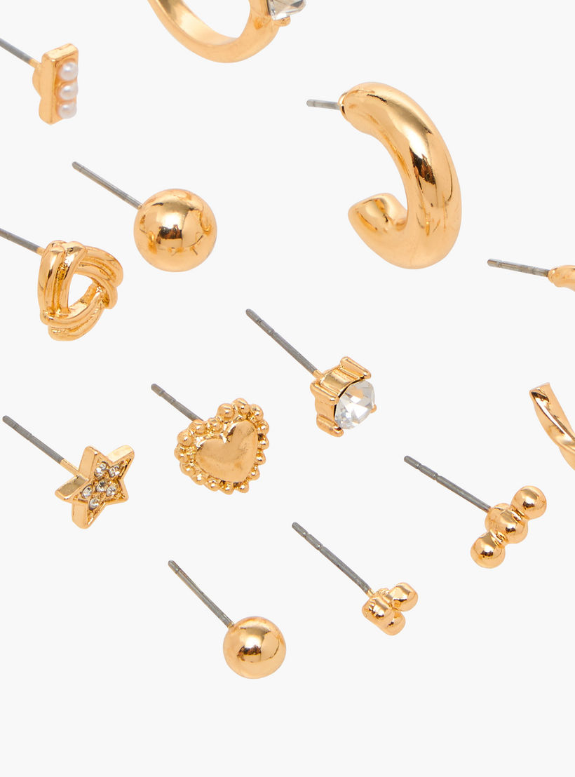 حلقان ميتاليك بمكبس إغلاق خلفي - طقم 15 زوج-women-watchesandjewellery-jewellery-earrings-image-3