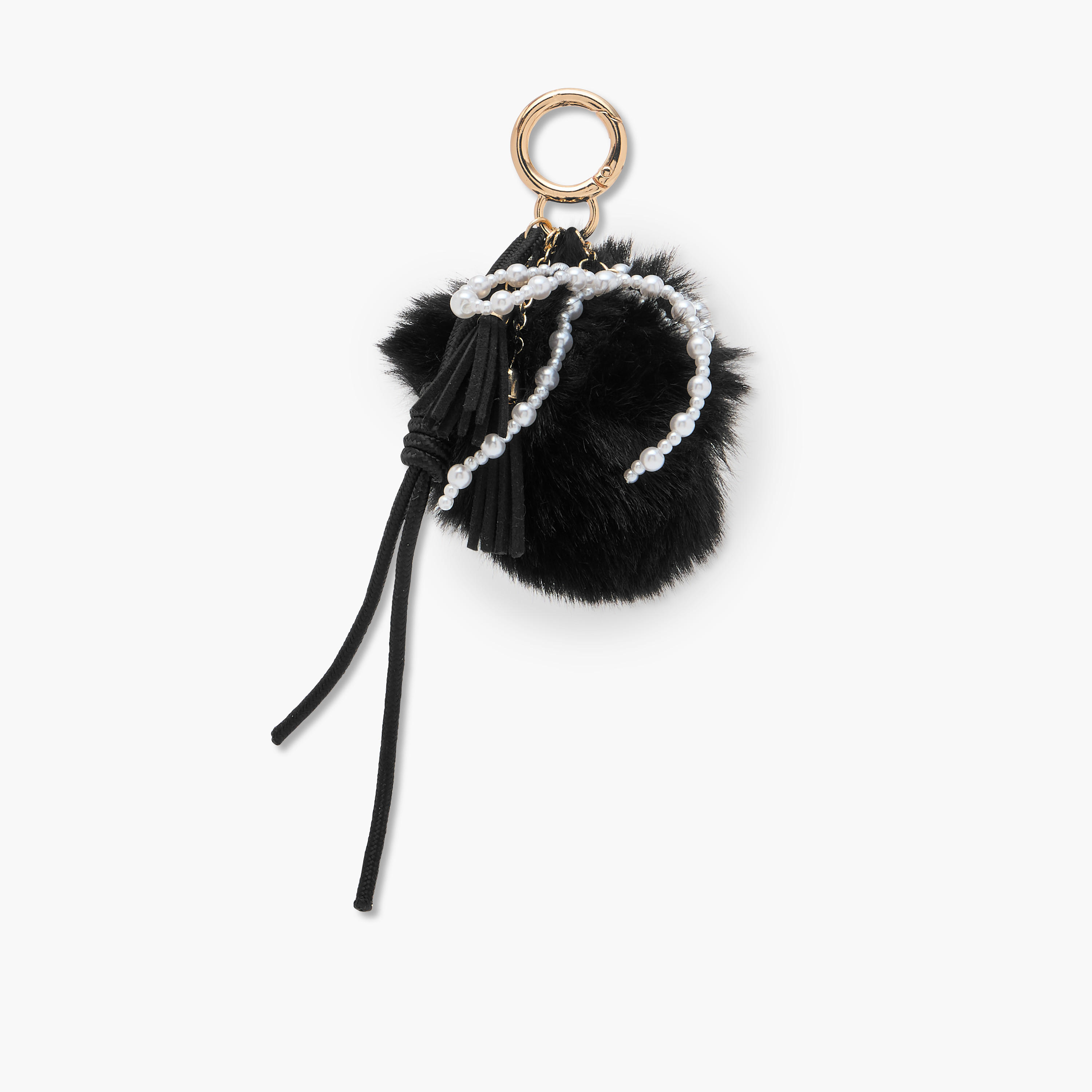 Faux Fur Pom-Pom Keychain with Charm Accents-girls-accessories-keyringsandbagcharms-image-1