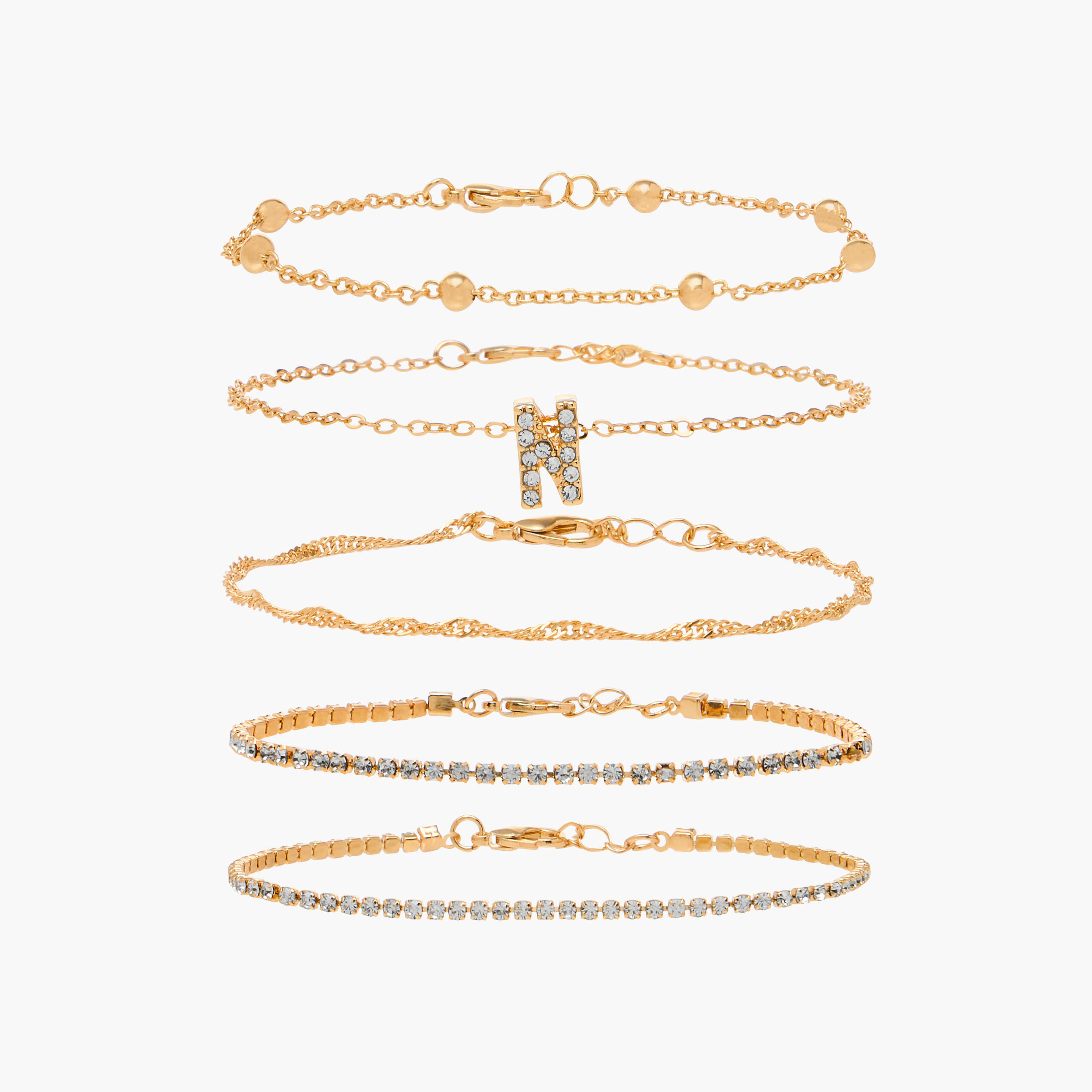 أساور سلسلة متنوعة بمشبك إغلاق - طقم من 5 قطع-women-watchesandjewellery-jewellery-banglesandbracelets-image-1
