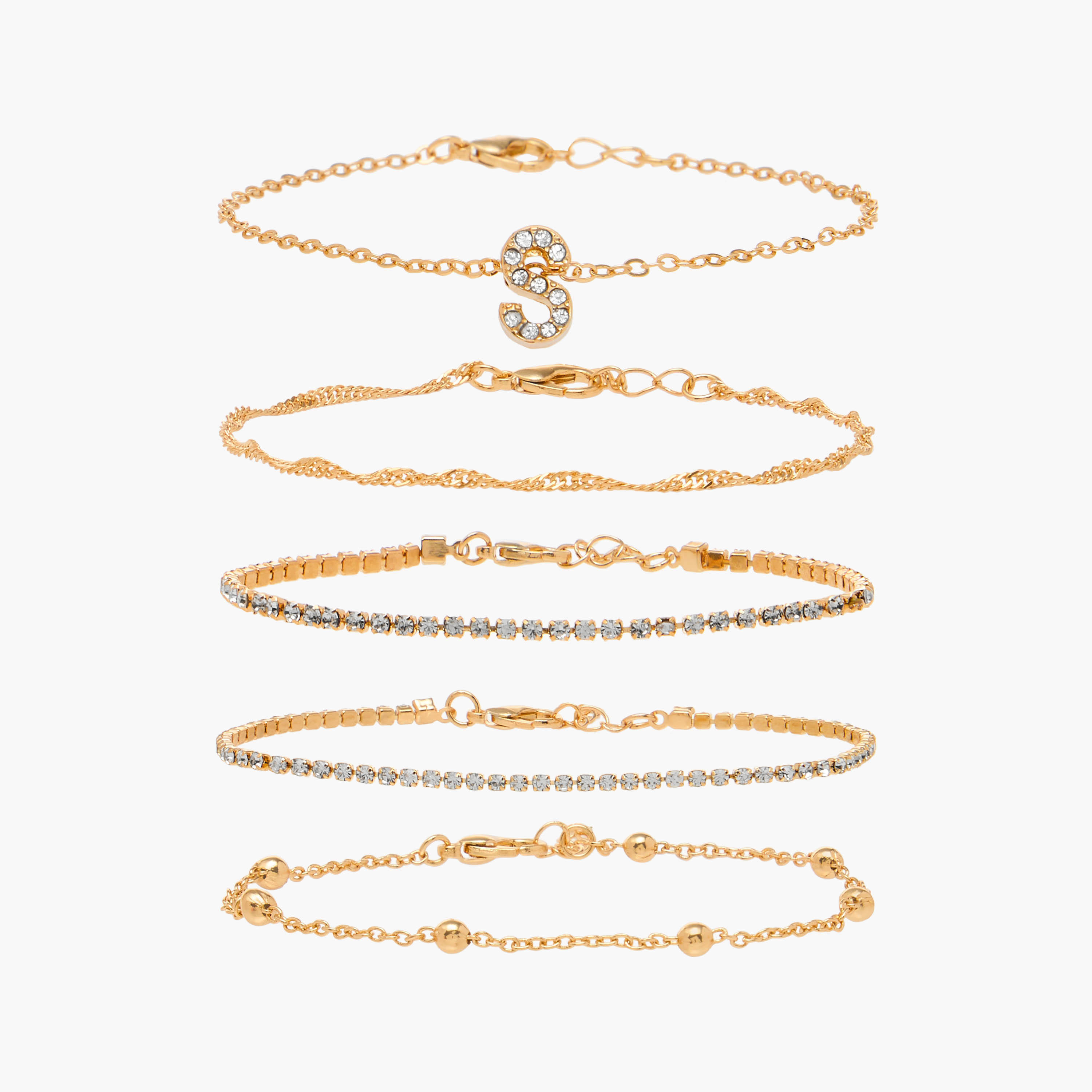 Assorted Chain Bracelet with Lobster Clasp Closure - Set of 5-women-watchesandjewellery-jewellery-banglesandbracelets-image-1
