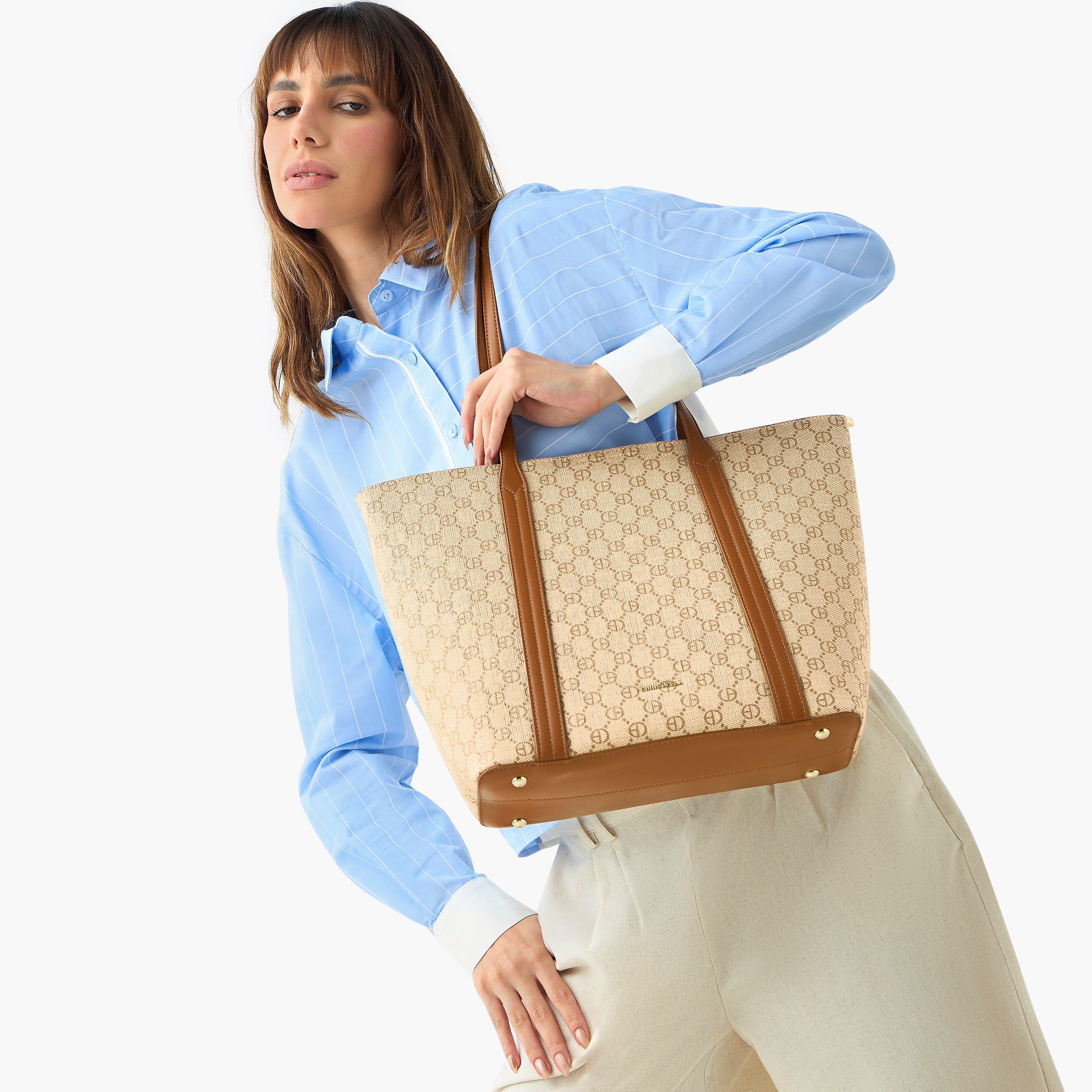 Chrisbella Printed Tote Bag with Double Handle and Zip Around Wallet-women-bagsandwallets-handbags-image-2