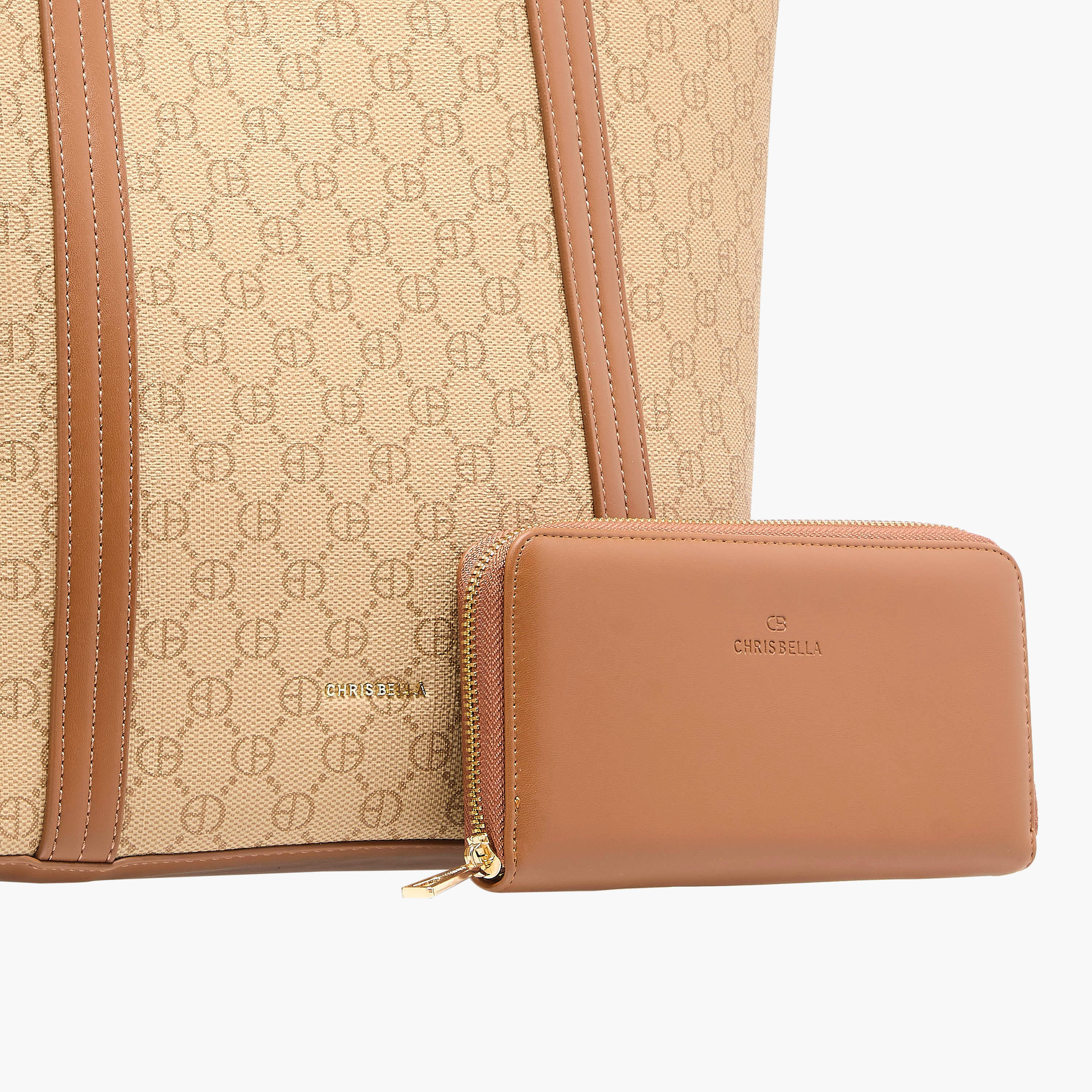 Chrisbella Printed Tote Bag with Double Handle and Zip Around Wallet-women-bagsandwallets-handbags-image-6