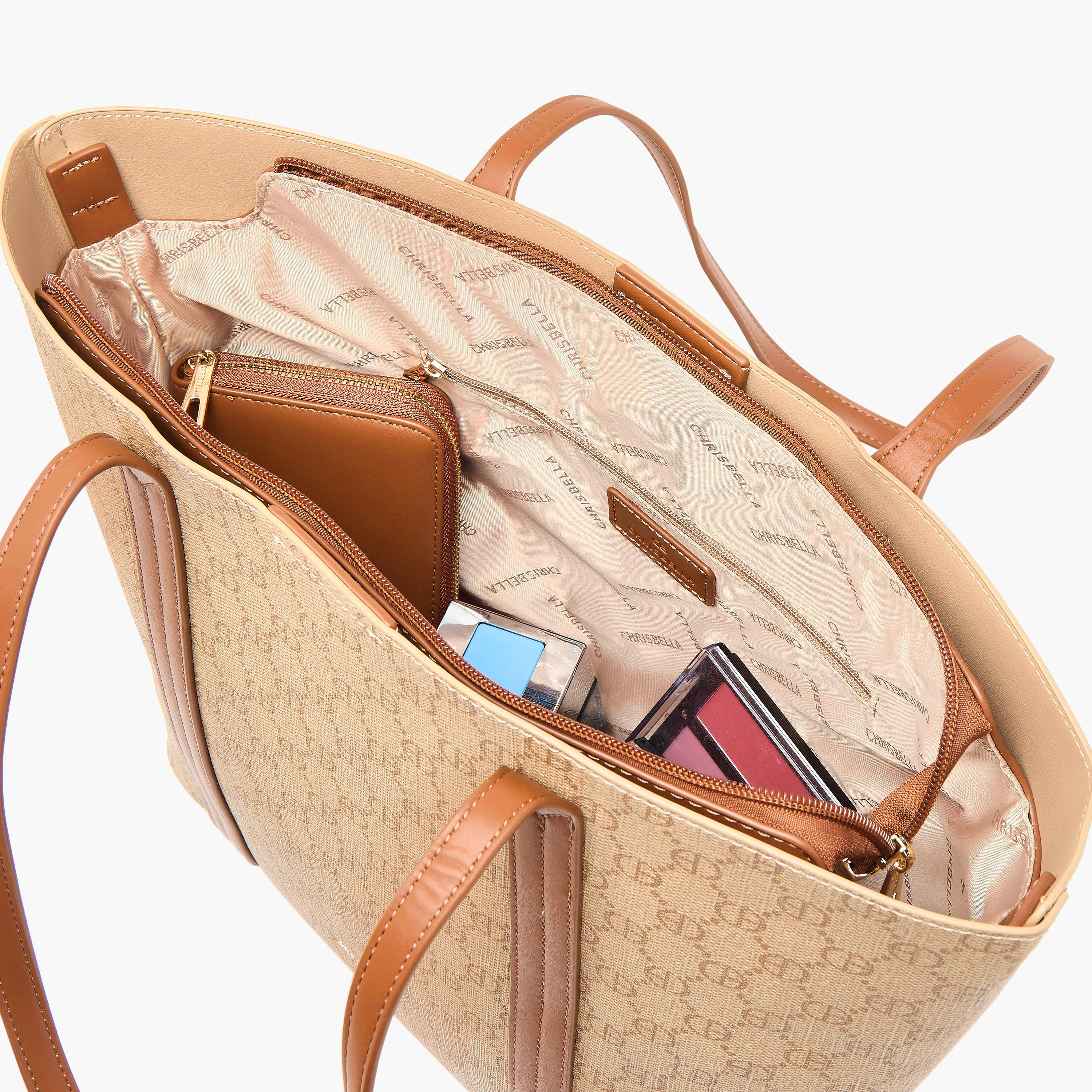 Chrisbella Printed Tote Bag with Double Handle and Zip Around Wallet-women-bagsandwallets-handbags-image-9