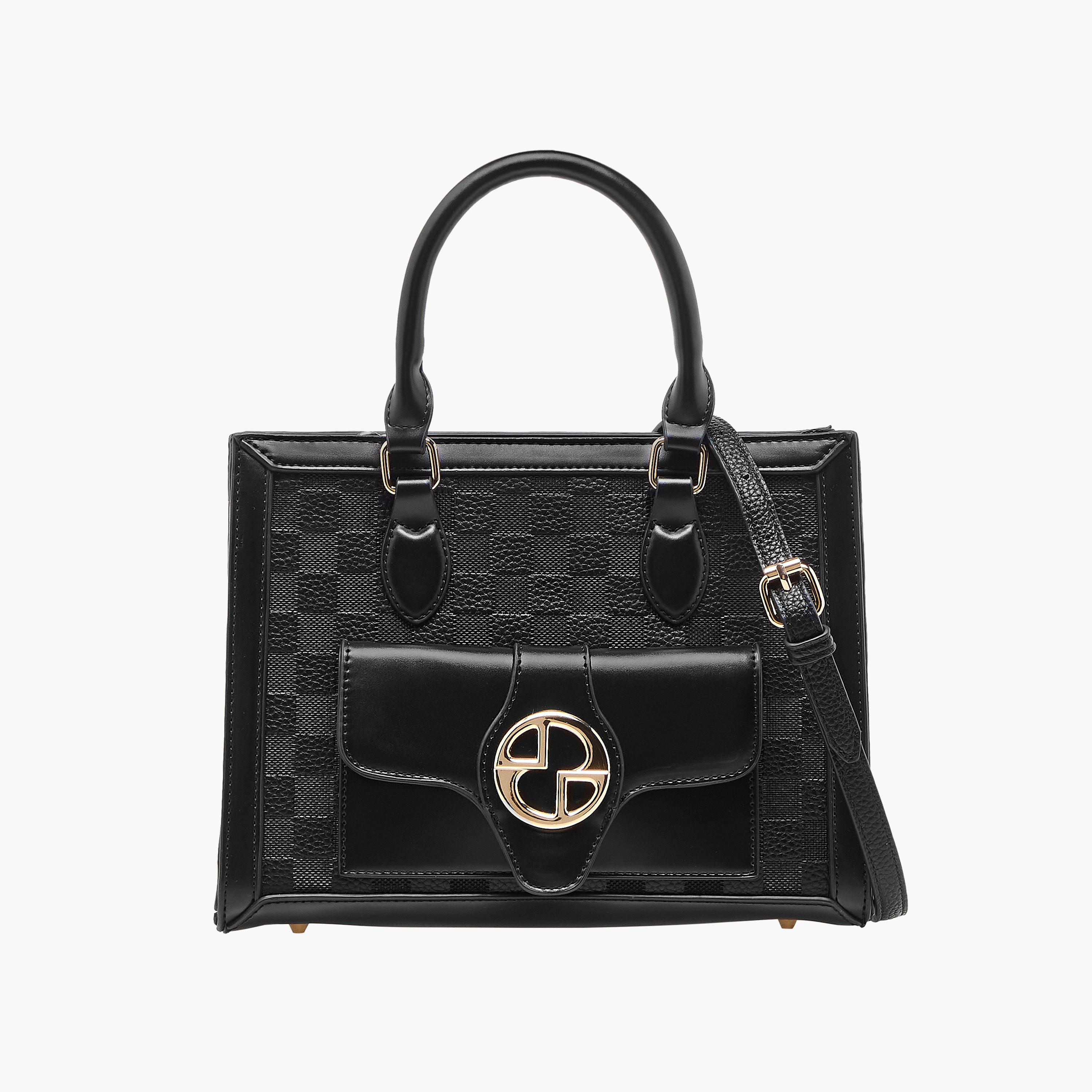 شنطة توت بنقوش كاروهات ومقبض مزدوج من ساشا-women-bagsandwallets-handbags-image-1