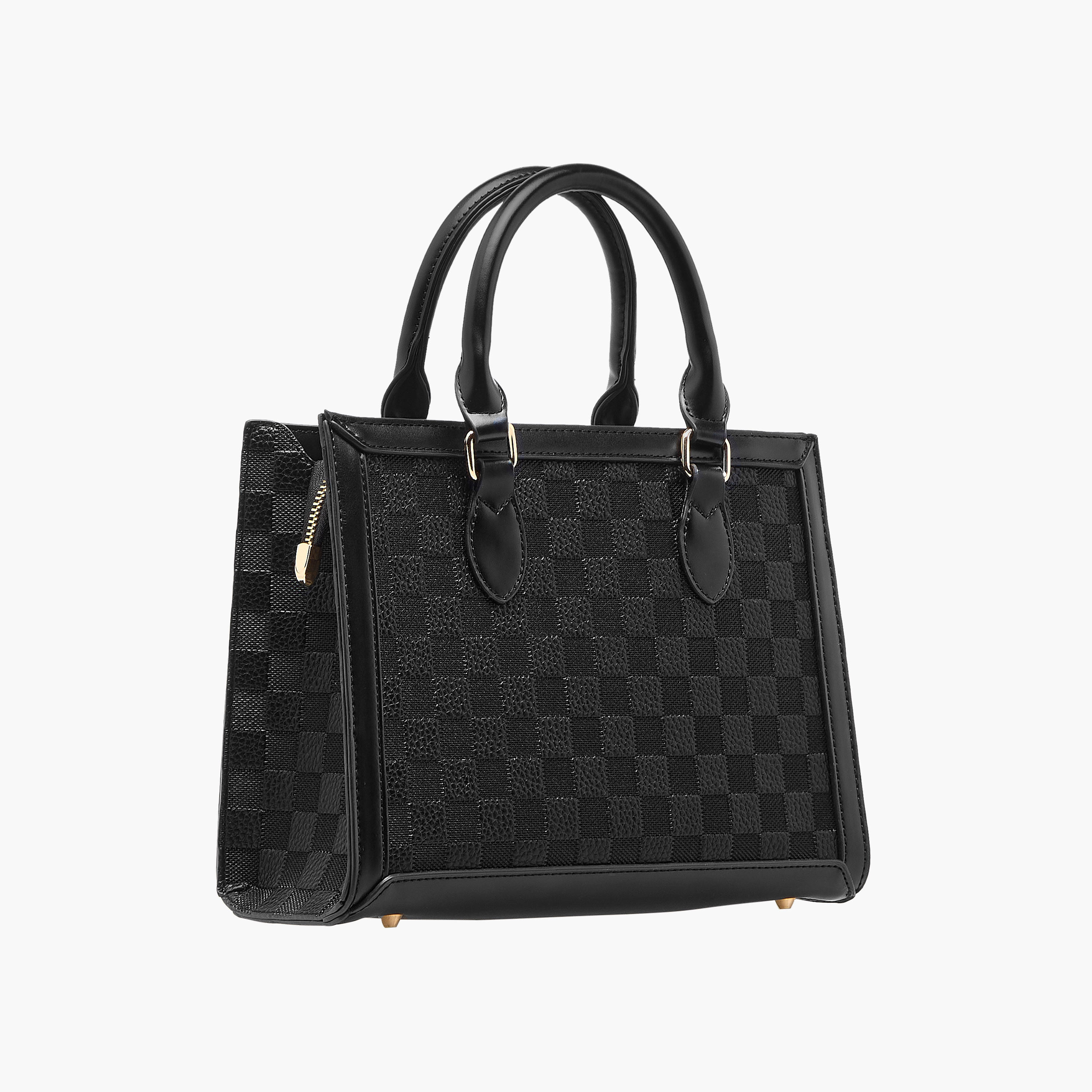 شنطة توت بنقوش كاروهات ومقبض مزدوج من ساشا-women-bagsandwallets-handbags-image-4
