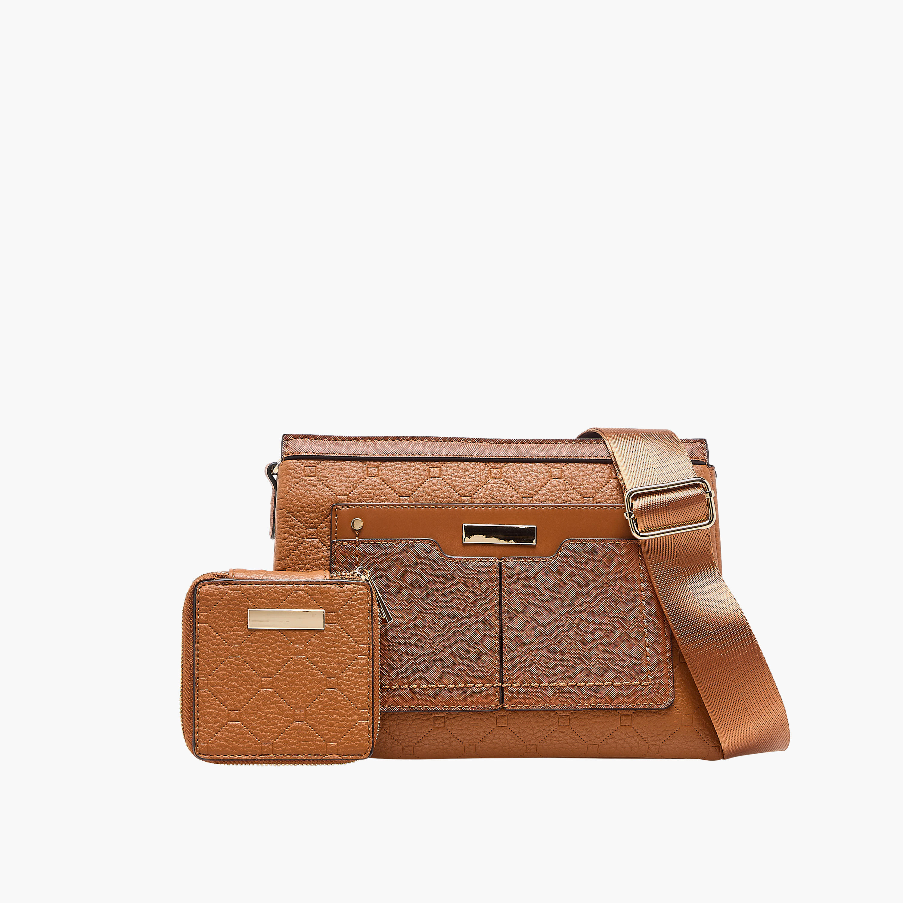 Sasha Embossed Crossbody Bag with Zip Closure and Detachable Pouch-women-bagsandwallets-handbags-image-1