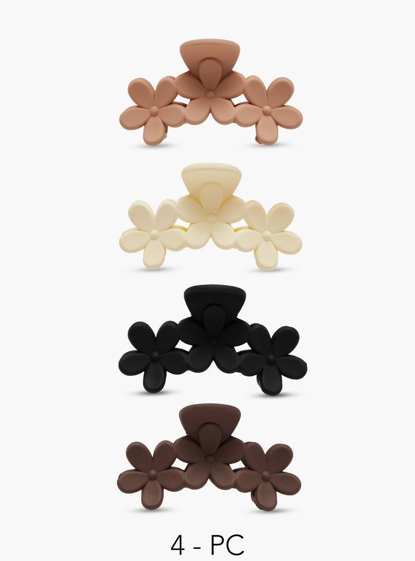 مشبك شعر بتزيينات زهرية - طقم من 4 قطع-women-hairaccessories-clamps-image-1