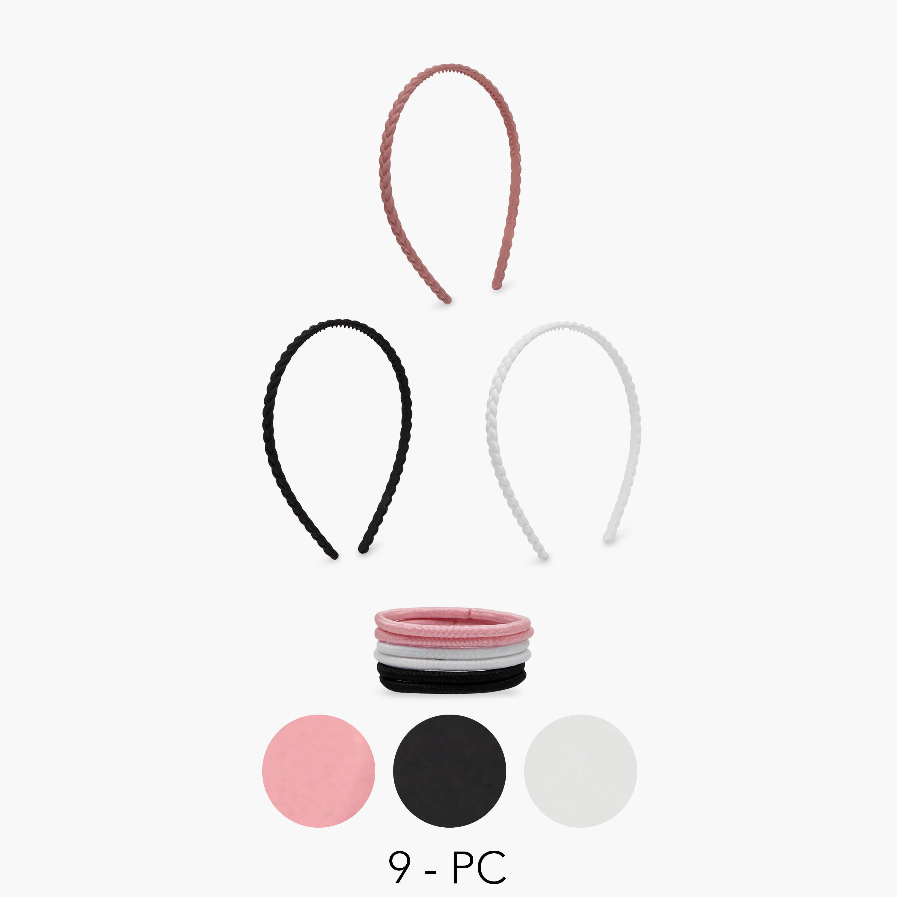 Solid 9-Piece Hair Tie and Braided Hairband Set-women-hairaccessories-others-image-1
