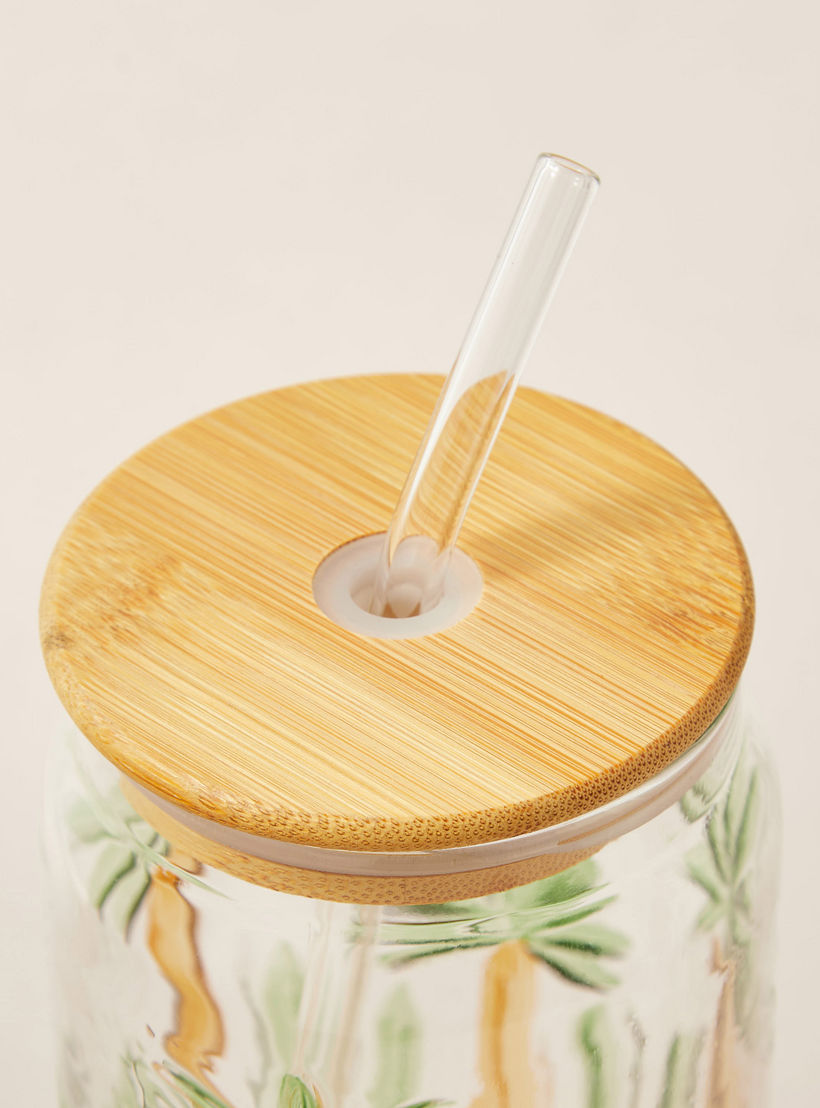 Palm Tree Print Glass Sipper with Lid - 530 ml-household-dining-teaandcoffee-travelmugsandsippers-image-4