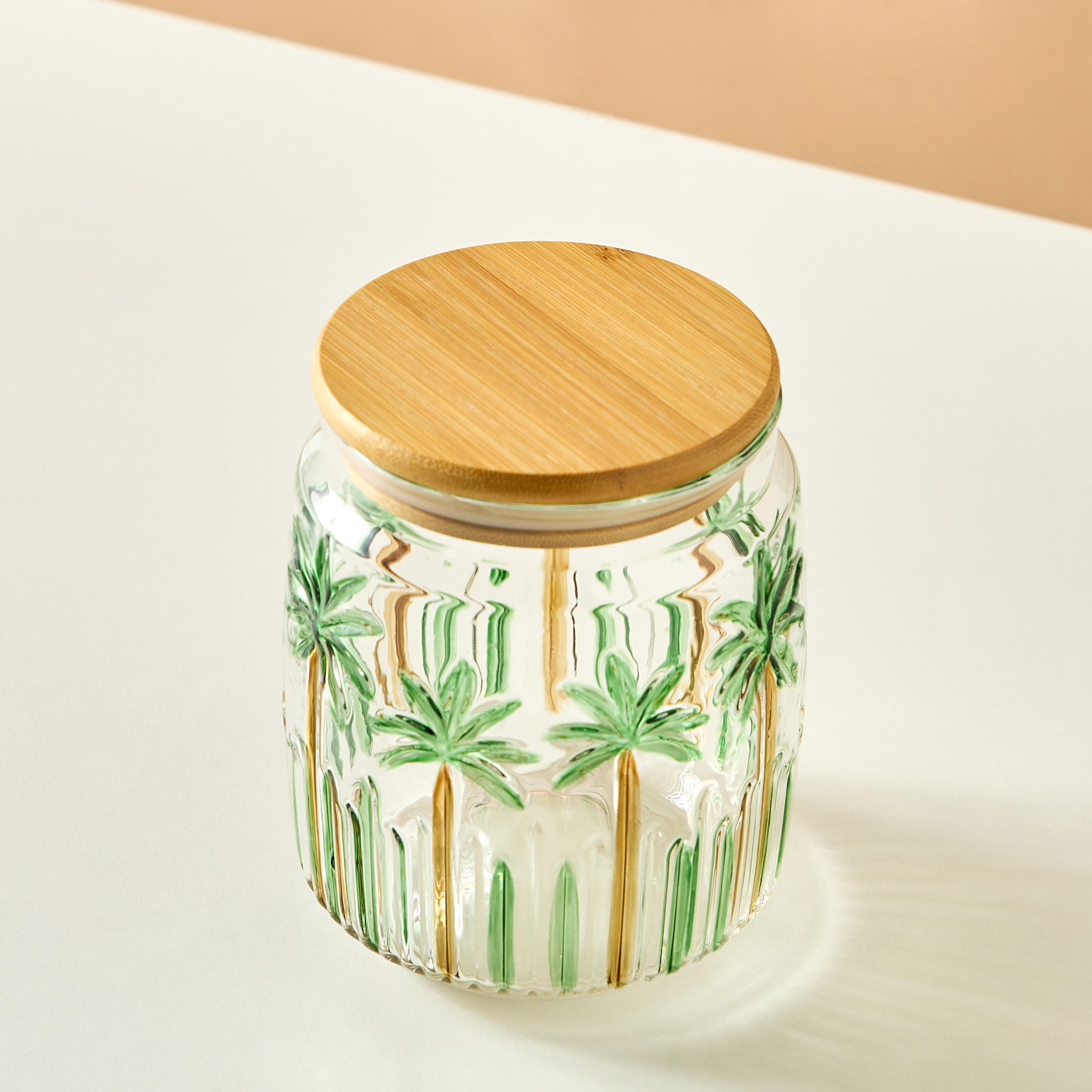 Palm Tree Embossed Glass Canister - 800 ml-household-kitchen-foodstorage-containers-image-2