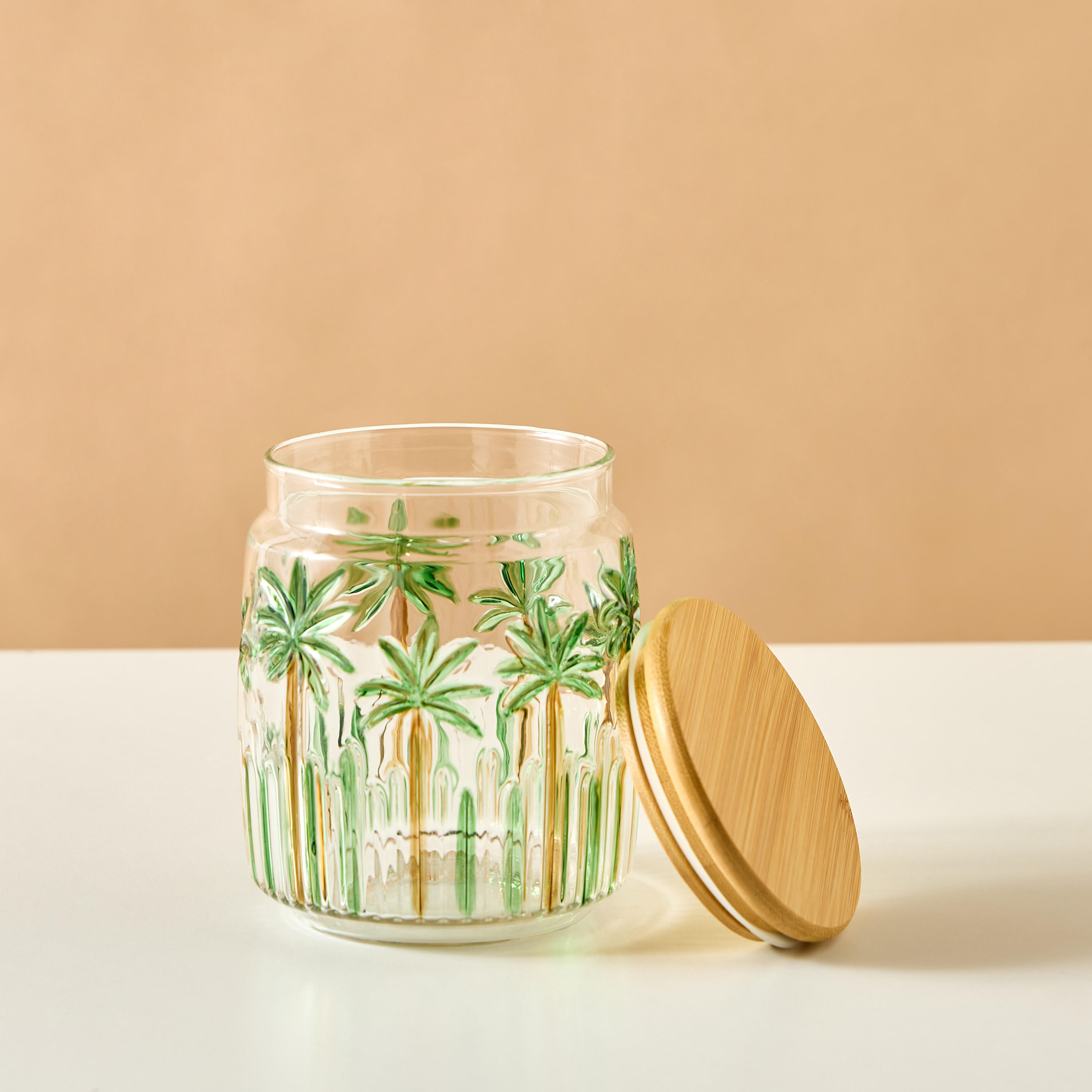 Palm Tree Embossed Glass Canister - 800 ml-household-kitchen-foodstorage-containers-image-3