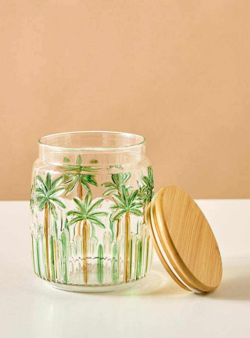 Palm Tree Embossed Glass Canister - 800 ml-household-kitchen-foodstorage-containers-image-3