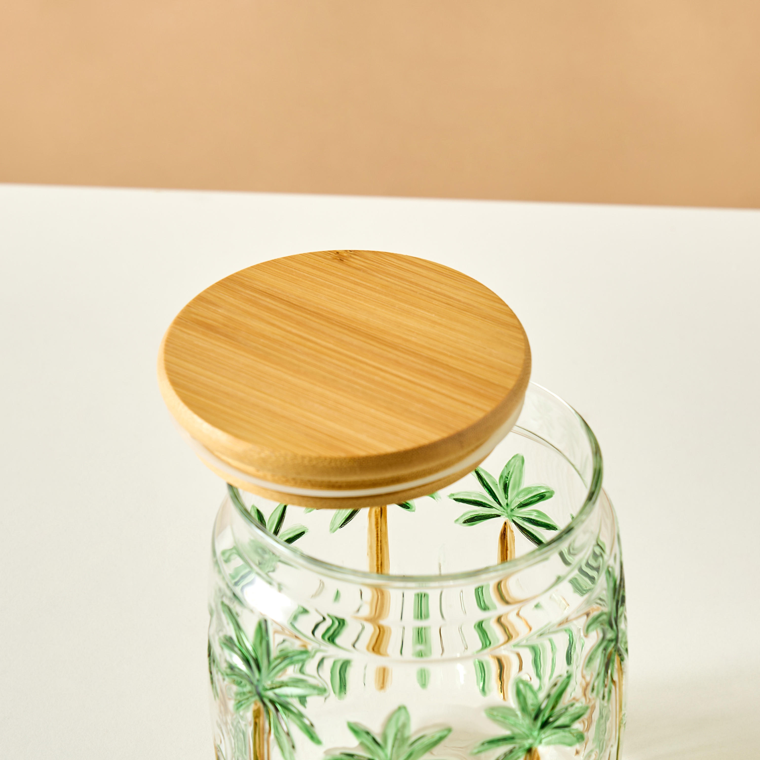 Palm Tree Embossed Glass Canister - 800 ml-household-kitchen-foodstorage-containers-image-4
