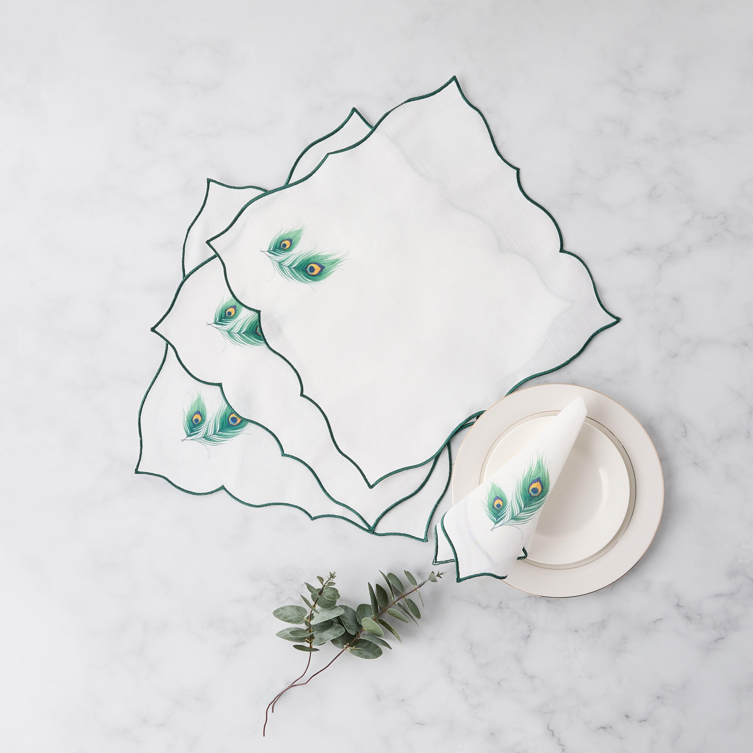 Peacock Feather Print 4-Piece Napkin Set - 40x40 cms-household-dining-tablelinen-napkinsandaccessories-image-1