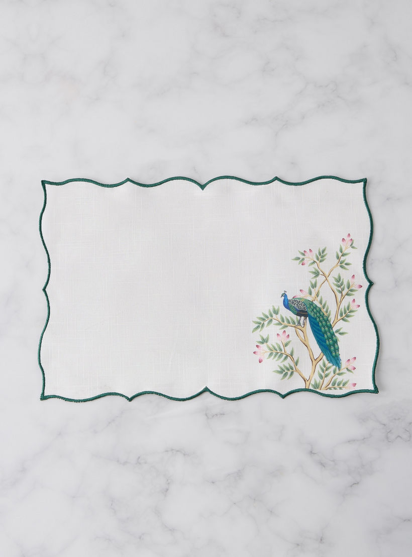 طقم لبادة صحون بطبعات الطاووس وحواف مموجة 4 قطع - 45×30 سم-household-dining-tablelinen-placemats-image-2